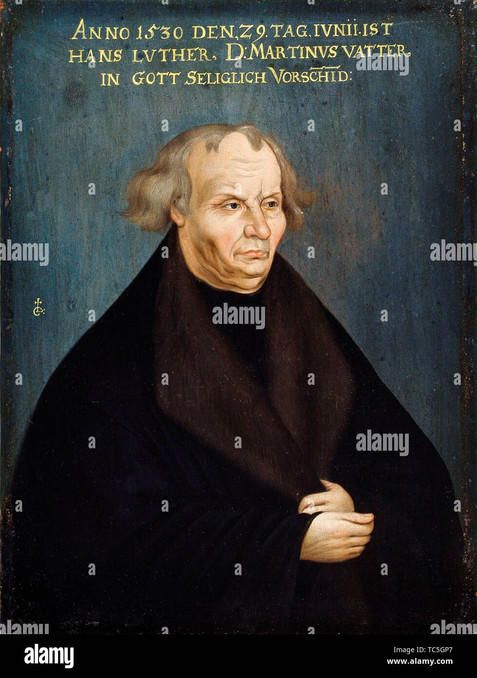 Dopo Lucas Cranach il Vecchio, Hans Luther, padre di Martin Luther, ritratto del XVIII secolo, ritratto dipinto, 1700-1799 Foto Stock