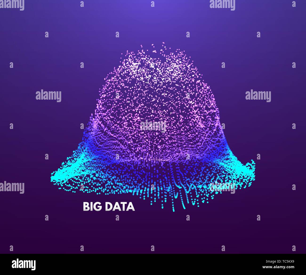Grande per la visualizzazione di dati. Sfondo ondulata con effetto dinamico. Prospettiva 3d griglia. Abstract illustrazione vettoriale con punti. Illustrazione Vettoriale