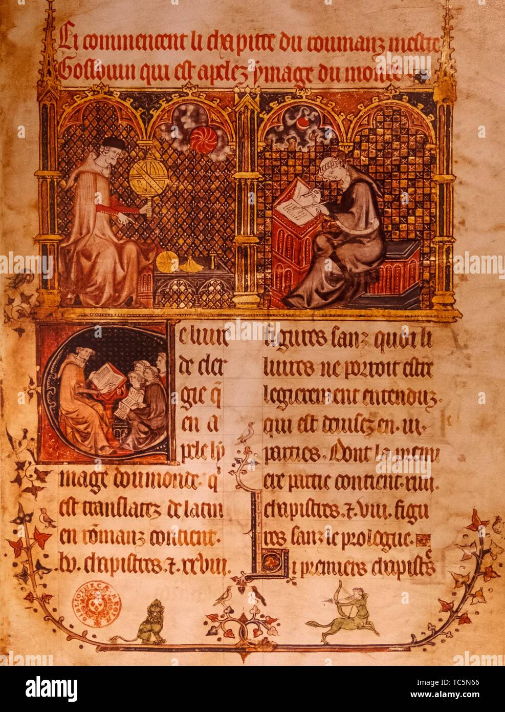 ASTRONOME ET scriba, 1315. France-Ocitanie-lotto- Musée de l'Ecriture a Figeac. Foto Stock