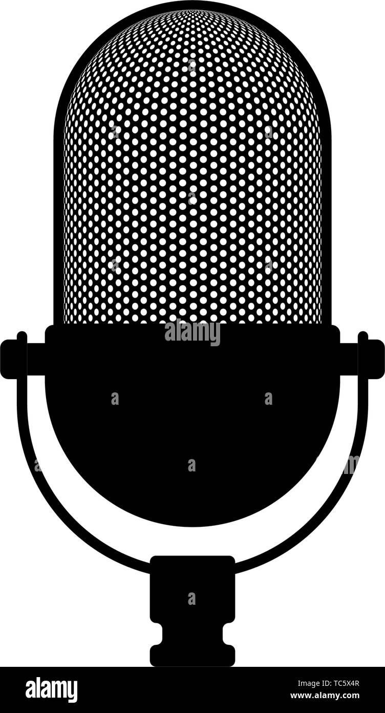 Retro Vintage microfono vettore. Silhouette Mic. Musica, voce, icona registra. Studio di registrazione simbolo. Illustrazione Vettoriale su sfondo bianco EPS10 Illustrazione Vettoriale