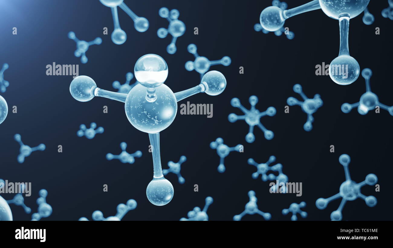 3D rendering molecola struttura. Medico scientifico sfondo con atomi e molecole. Sfondo blu. Seamless background scientifico, avvolta ad anello anima Foto Stock