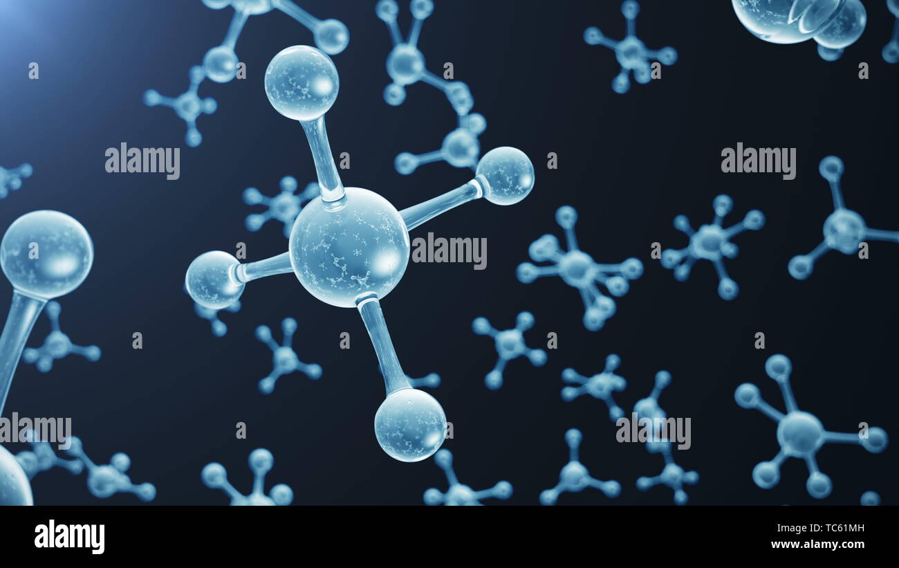 3D rendering molecola struttura. Medico scientifico sfondo con atomi e molecole. Sfondo blu. Seamless background scientifico, avvolta ad anello anima Foto Stock