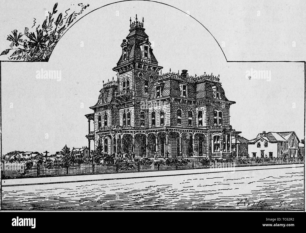 Incisione di residenza di Charles House a Houston, Texas, dal libro "La città di Houston' da Andrew Morrison, 1890. La cortesia Internet Archive. () Foto Stock