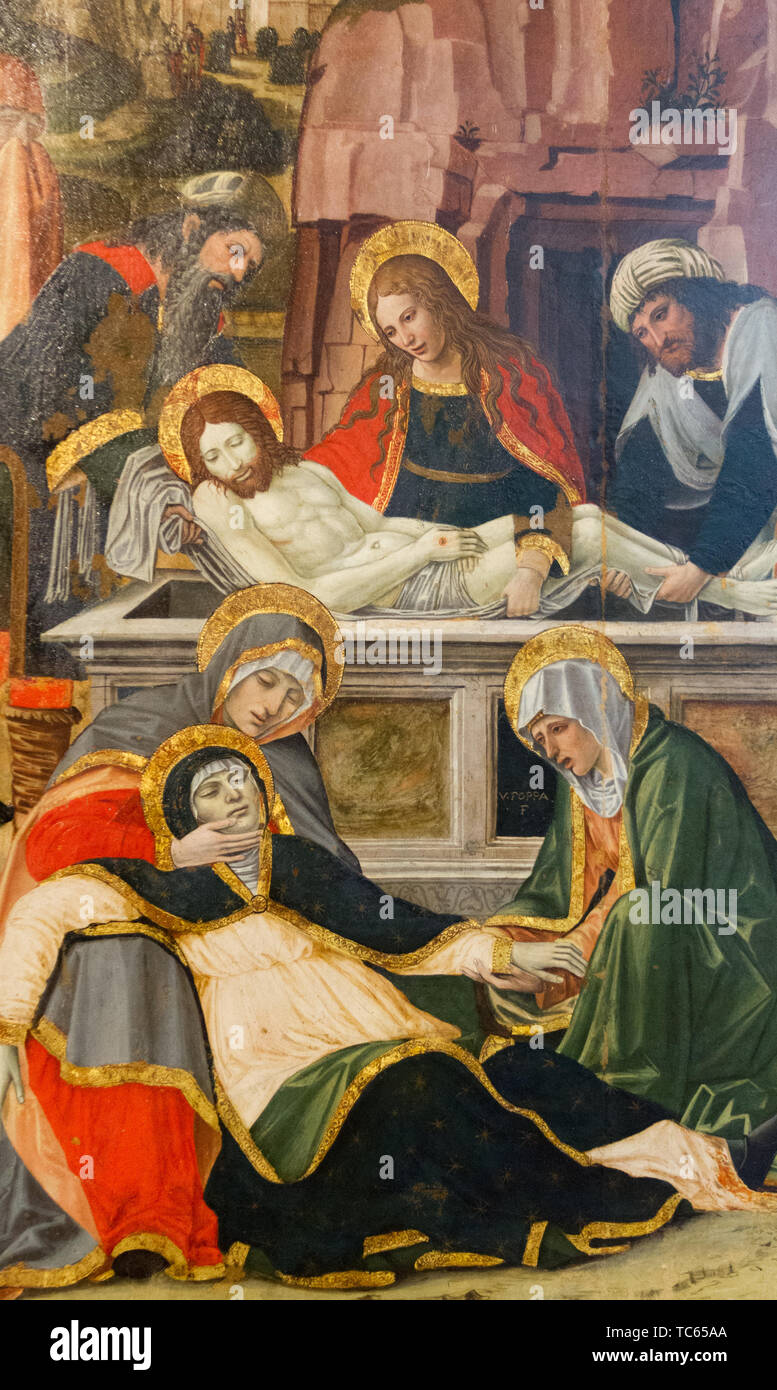 La pittura di posa di Gesù morto " corpo in una tomba. Attualmente nel Castello Visconteo. Foto Stock