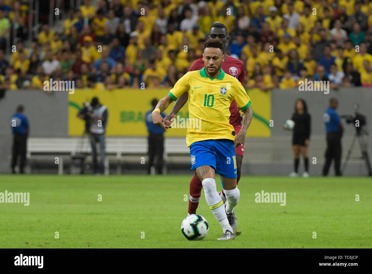 Brasilia, Brasile. 05 Giugno, 2019. Nazionale brasiliana Neymar giocatore durante una amichevole contro il Qatar National Team, valida come preparazione per la copa América 2019, nella notte di mercoledì, 05, presso lo Stadio Nazionale Mané Garrincha in Brasilia. (Foto: RICARDO BOTELHO/BRASILE PHOTO PRESS) Credito: Brasile Photo Press/Alamy Live News Foto Stock