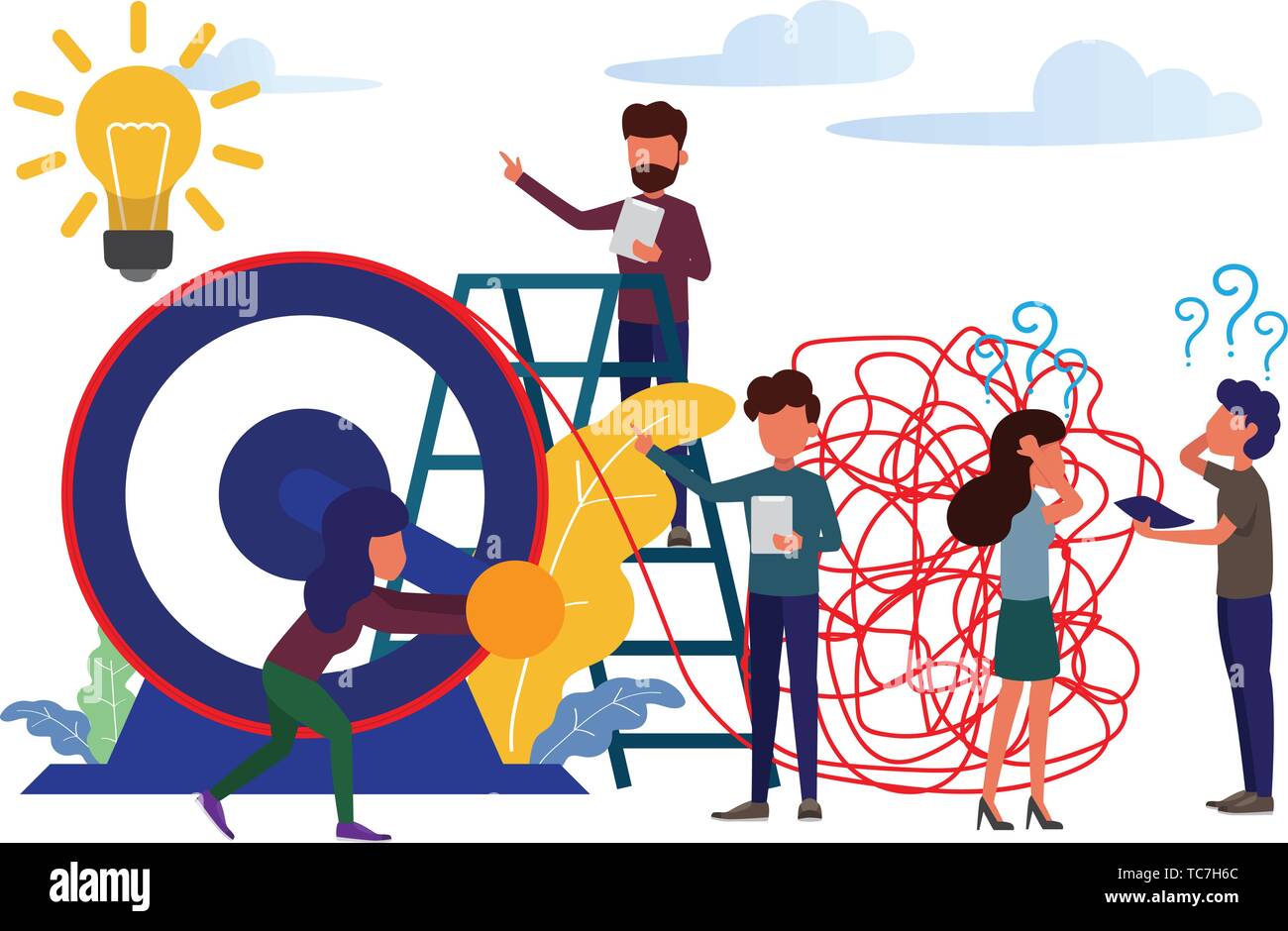 Groviglio aggrovigliati e chiarite. metafora astratta, business problem solving concetto. Concetto aziendale illustrazione vettoriale. Illustrazione Vettoriale
