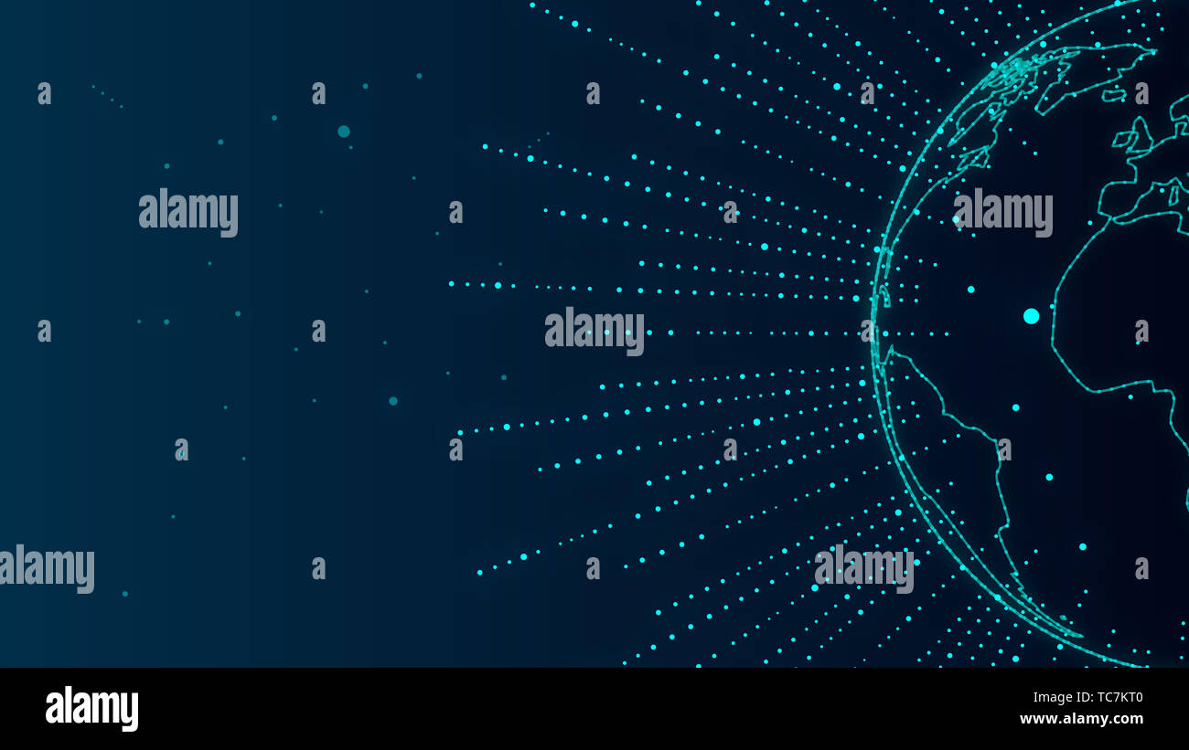 Composizione della linea di radiazioni e il punto di connessione alla linea di dati di grandi dimensioni la scienza e la tecnologia di sfondo morale, globalizzazione, internazionalizzazione, la scienza e la tecnologia Concept Foto Stock