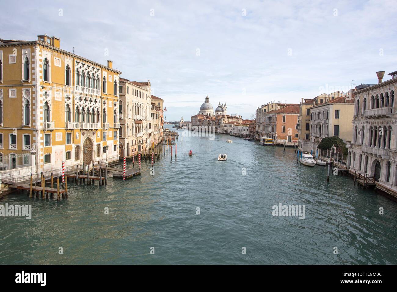 Venezia Veneto Italia il 19 gennaio 2019: vista del Canal Grande dal ponte dell'Accademia. Foto Stock