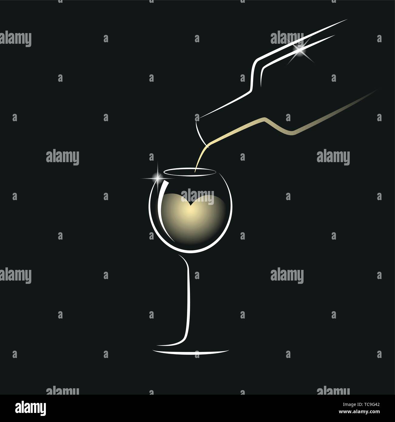Versare il vino bianco da una bottiglia in un wineglass illustrazione vettoriale EPS10 Illustrazione Vettoriale