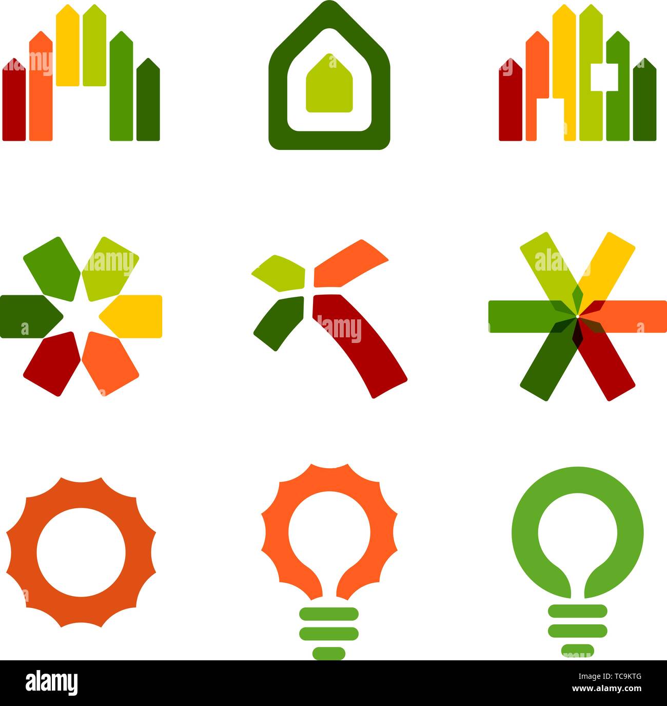 Illustrazione Vettoriale. Set di nove efficienza energetica le icone di certificazione. Illustrazione Vettoriale