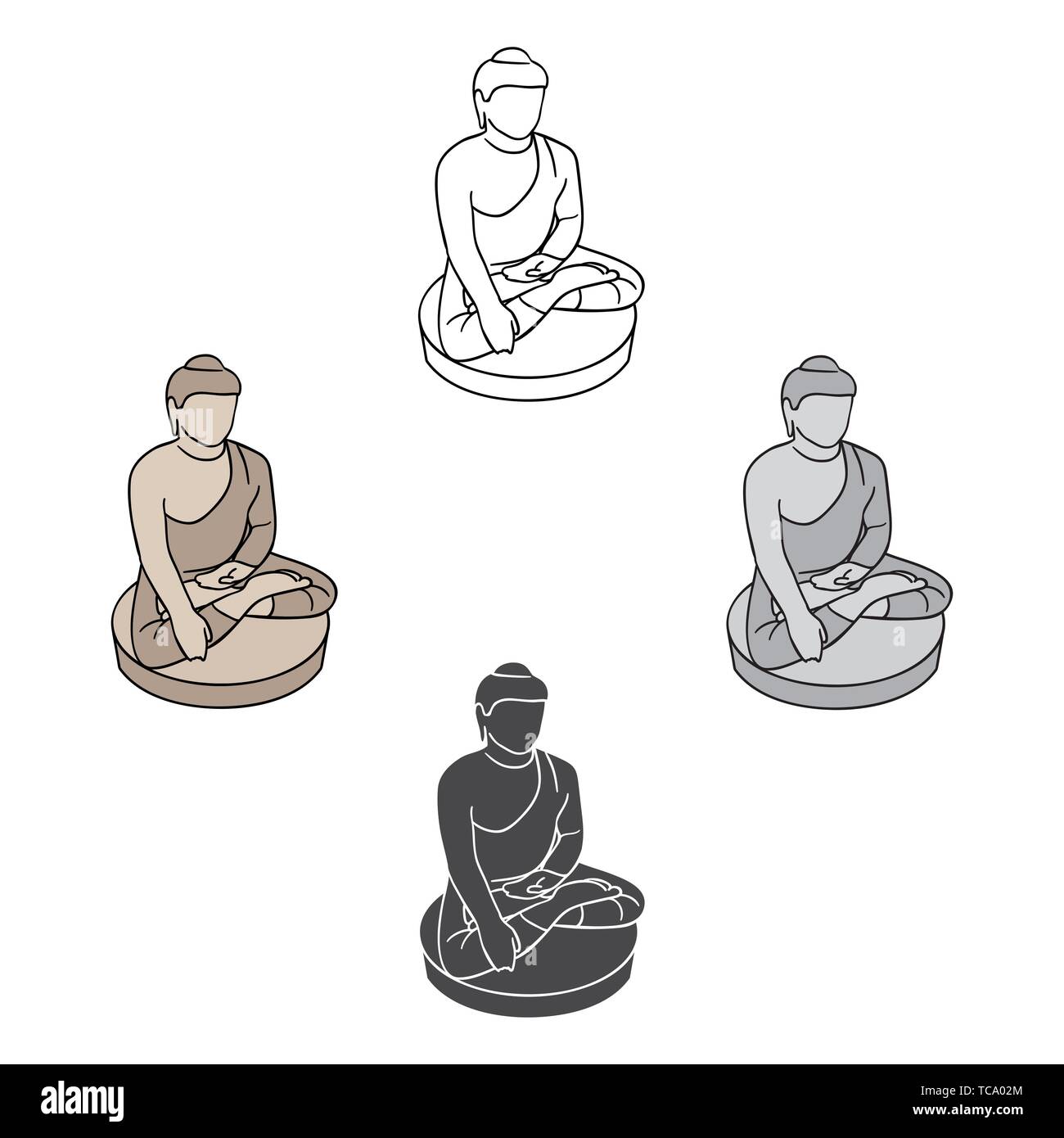 Budda seduto icona nel cartoon,nero stile isolato su sfondo bianco. Corea del Sud simbolo illustrazione vettoriale. Illustrazione Vettoriale