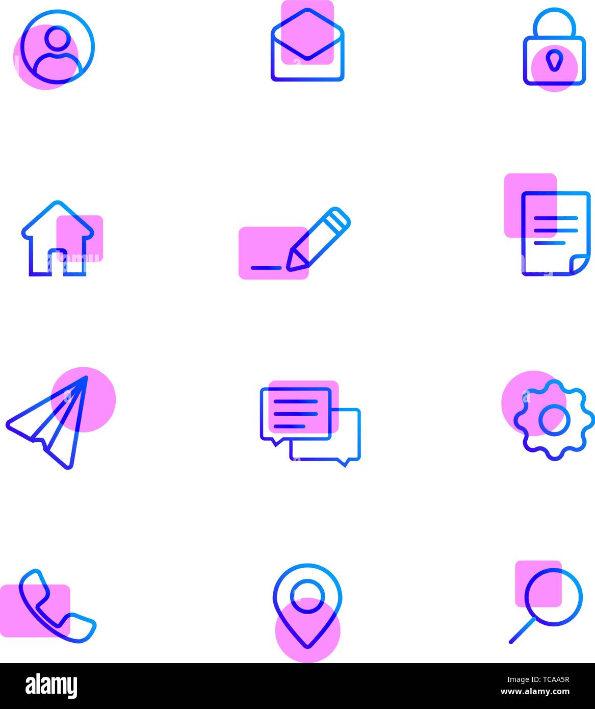 Il Set di base di icone sul sito è una linea sottile. Blu e rosa Web icone pack. Illustrazione Vettoriale