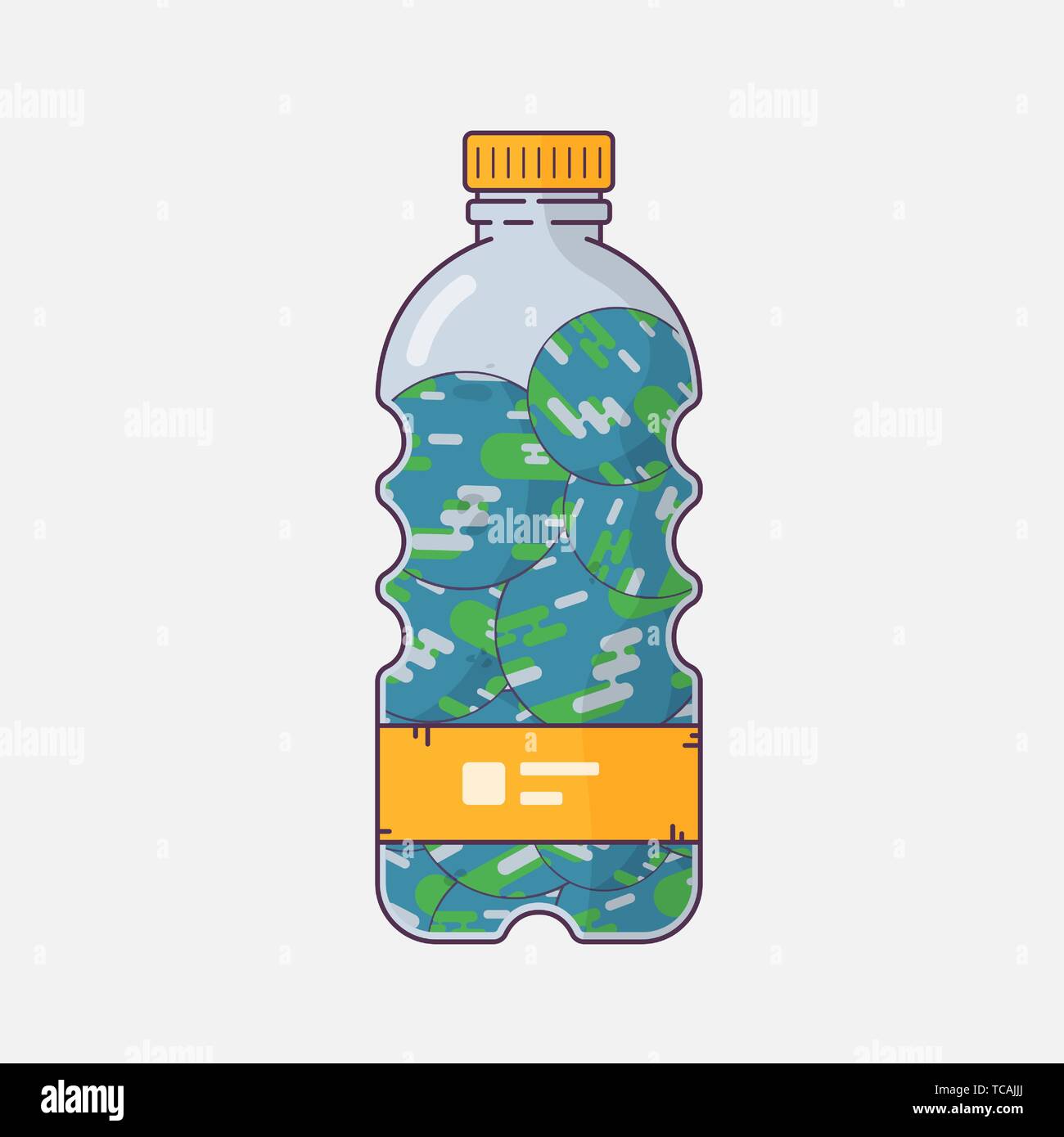 La Giornata mondiale dell ambiente, sbattere in plastica giorno dell'inquinamento. Isolato la bottiglia di plastica con acqua, vuoto utilizzato bottiglia illustrazione. Illustrazione Vettoriale