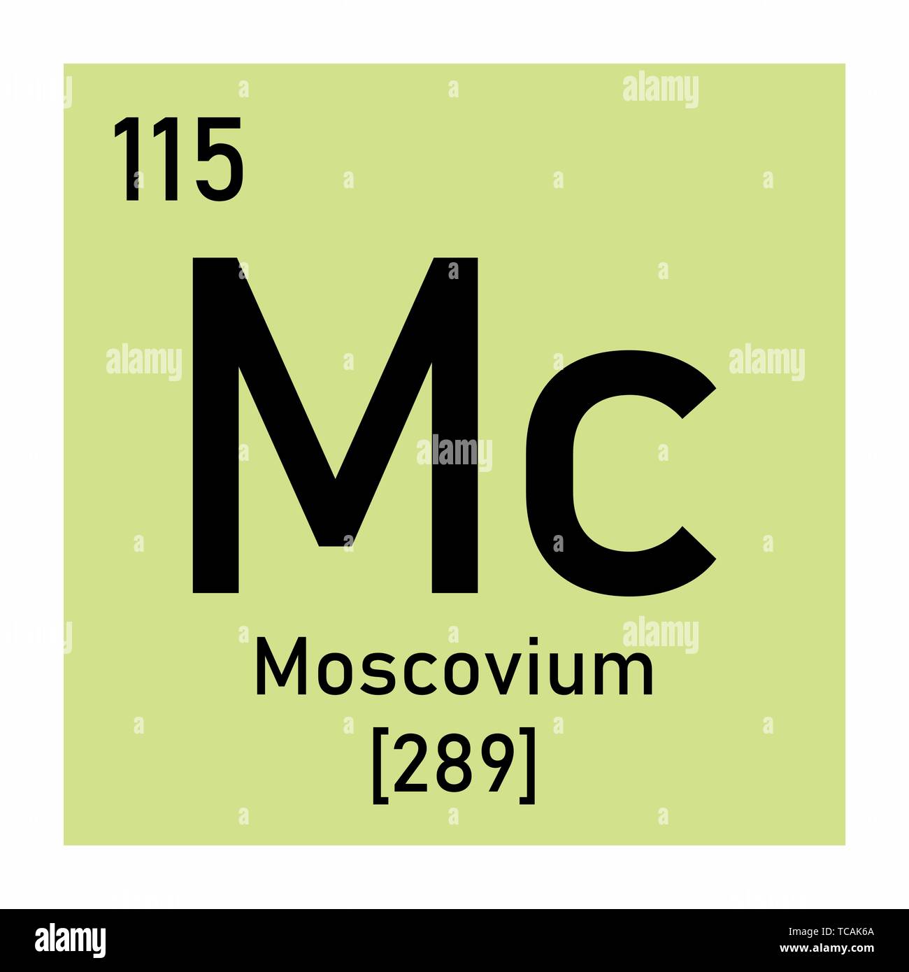 Illustrazione della tavola periodica Moscovium simbolo chimico Illustrazione Vettoriale
