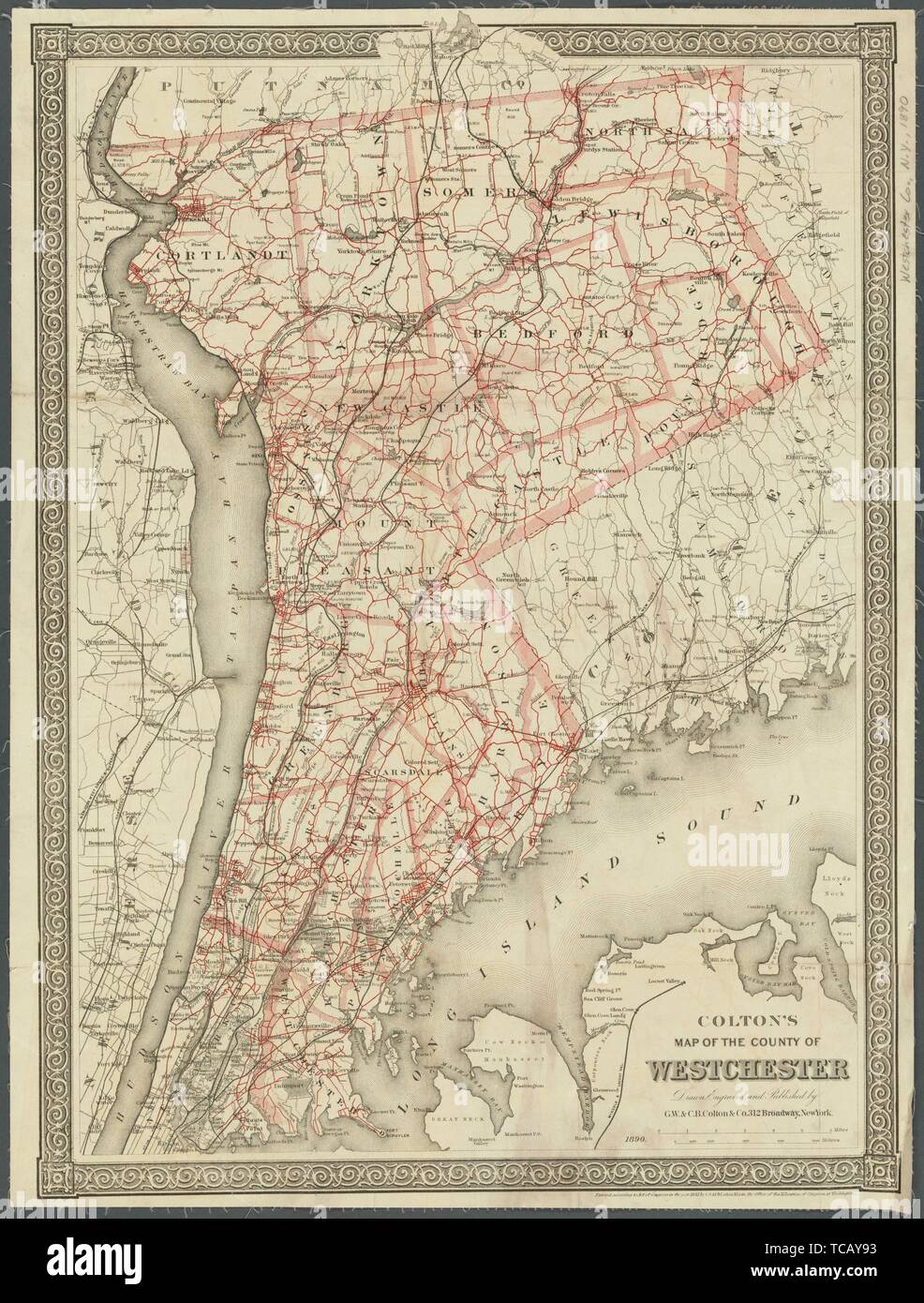 Colton la mappa della contea di Westchester titolo aggiuntivo: Mappa della contea di Westchester. G.W. & C.B. Colton & Co. (Publisher). Mappe di New York Foto Stock