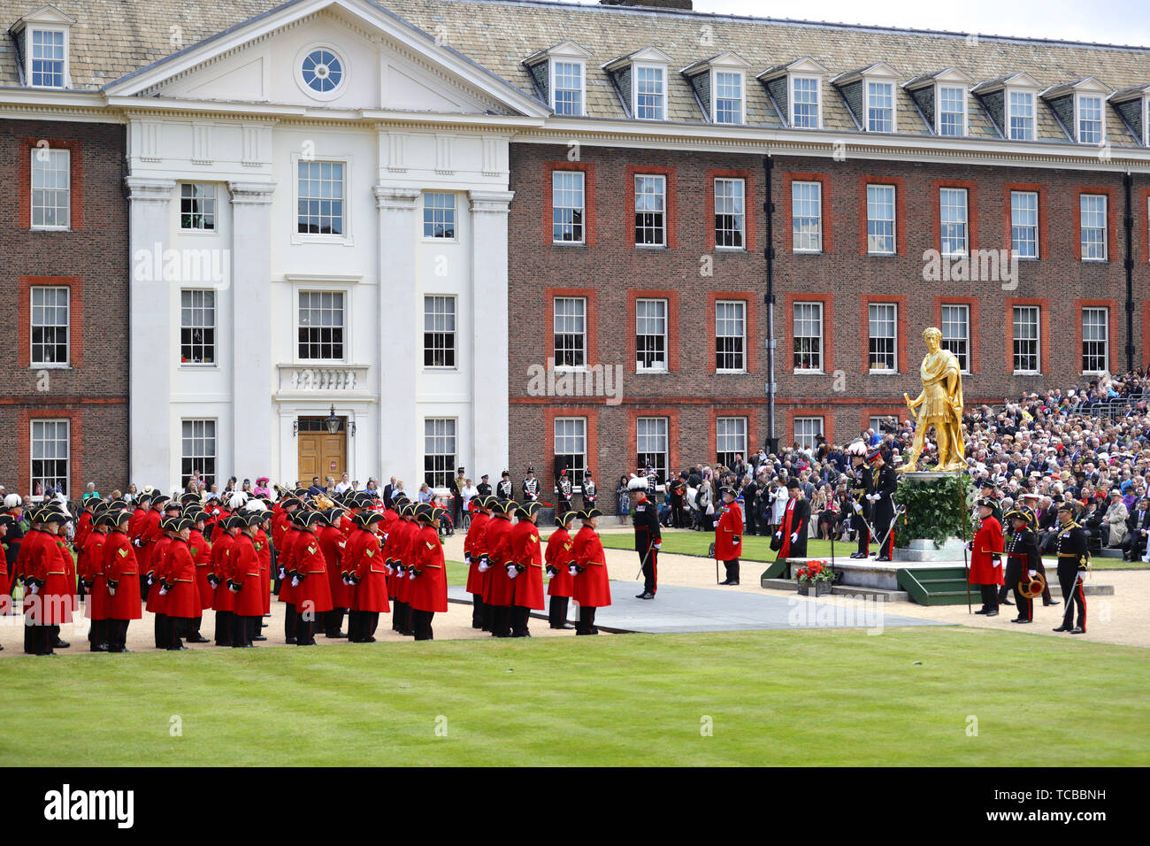 Festa del Fondatore celebrazioni presso il Royal Hospital Chelsea nella zona ovest di Londra. Foto Stock