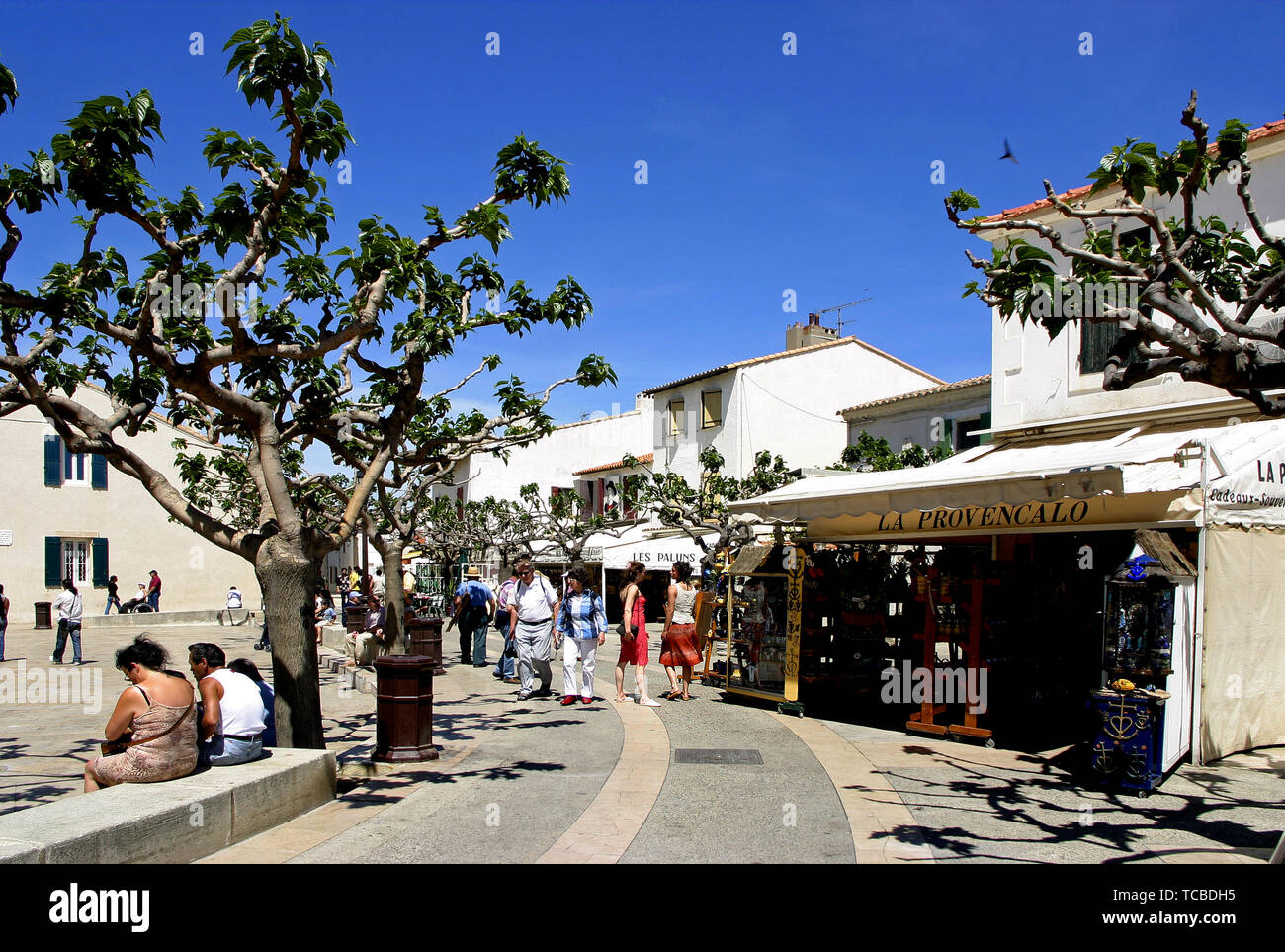 Les Saintes Maries de la Mer village, Camargue Francia Foto Stock