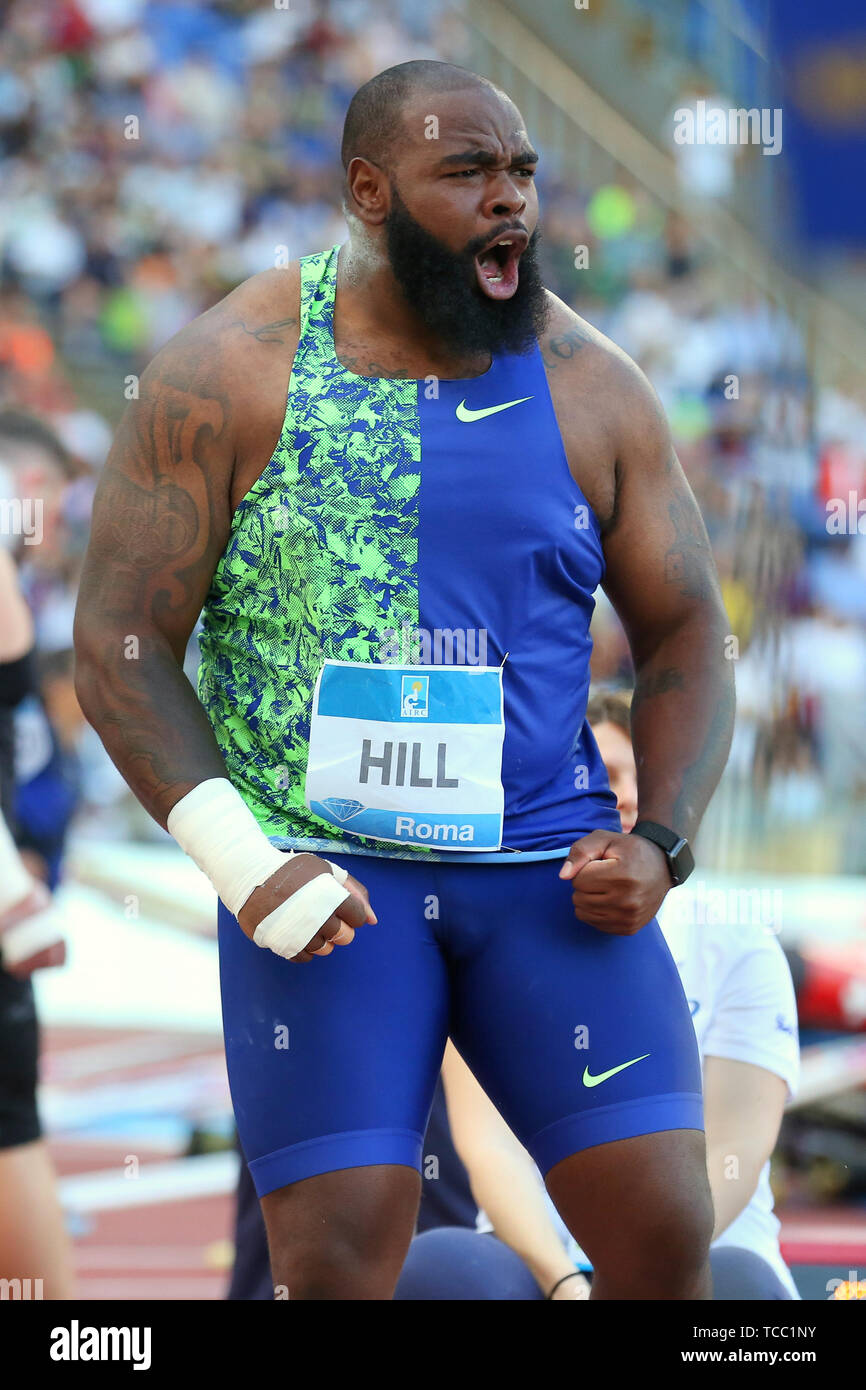 Roma, Italia - Jun 06: Darrel Hill NEGLI STATI UNITI D' AMERICA compete in uomini colpo messo evento durante la IAAF Diamond League 2019 Golden Gala Pietro Mennea a Roma (credito: Mickael Chavet/Zuma/Alamy Live News) Foto Stock