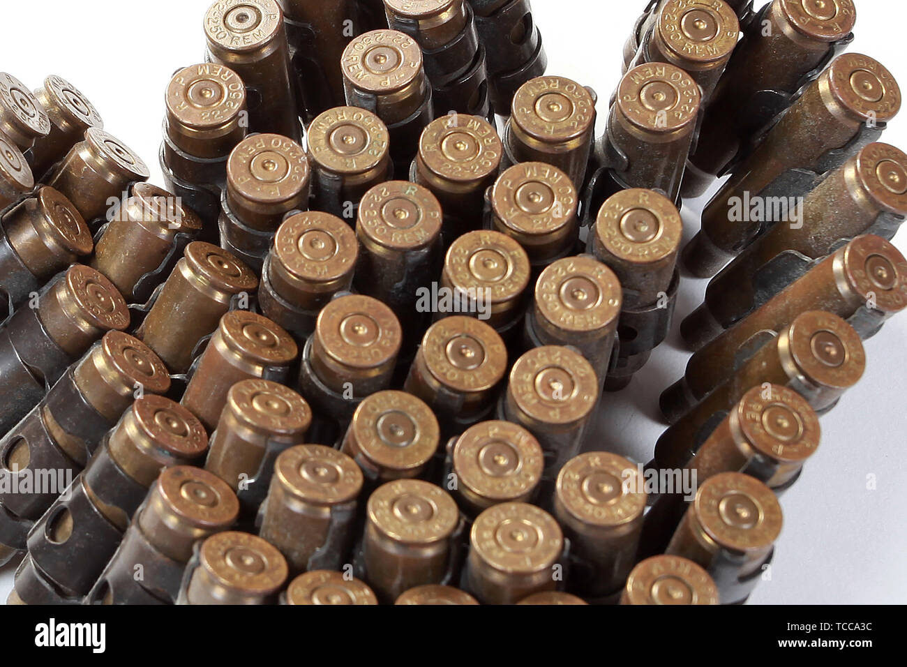Machine-gun pallottole, cinghia di munizioni Foto Stock
