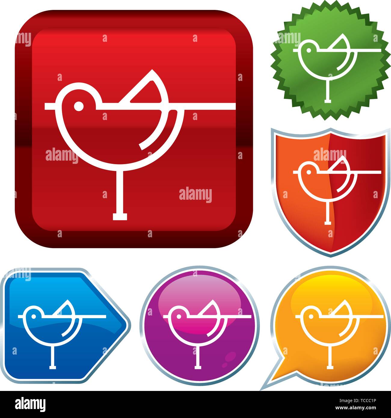 Illustrazione Vettoriale. Imposta icona lucido serie sui pulsanti. Bird. Illustrazione Vettoriale