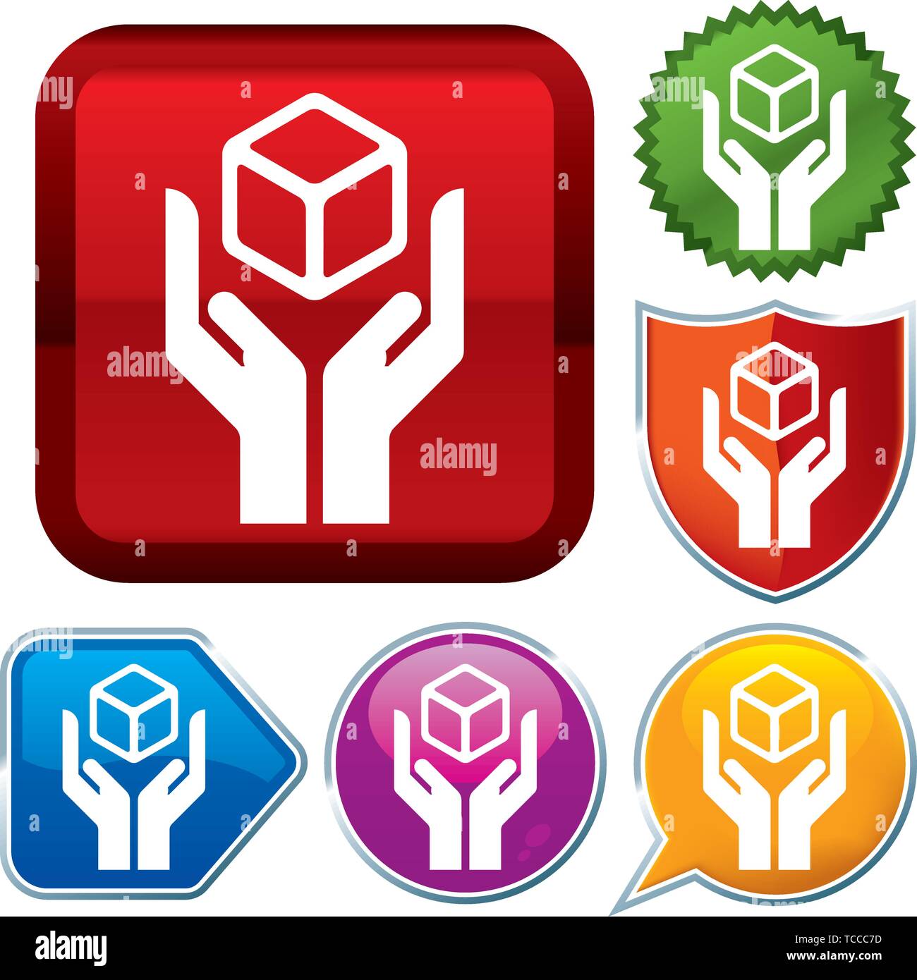 Illustrazione Vettoriale. Imposta icona lucido serie sui pulsanti. Fragili. Illustrazione Vettoriale