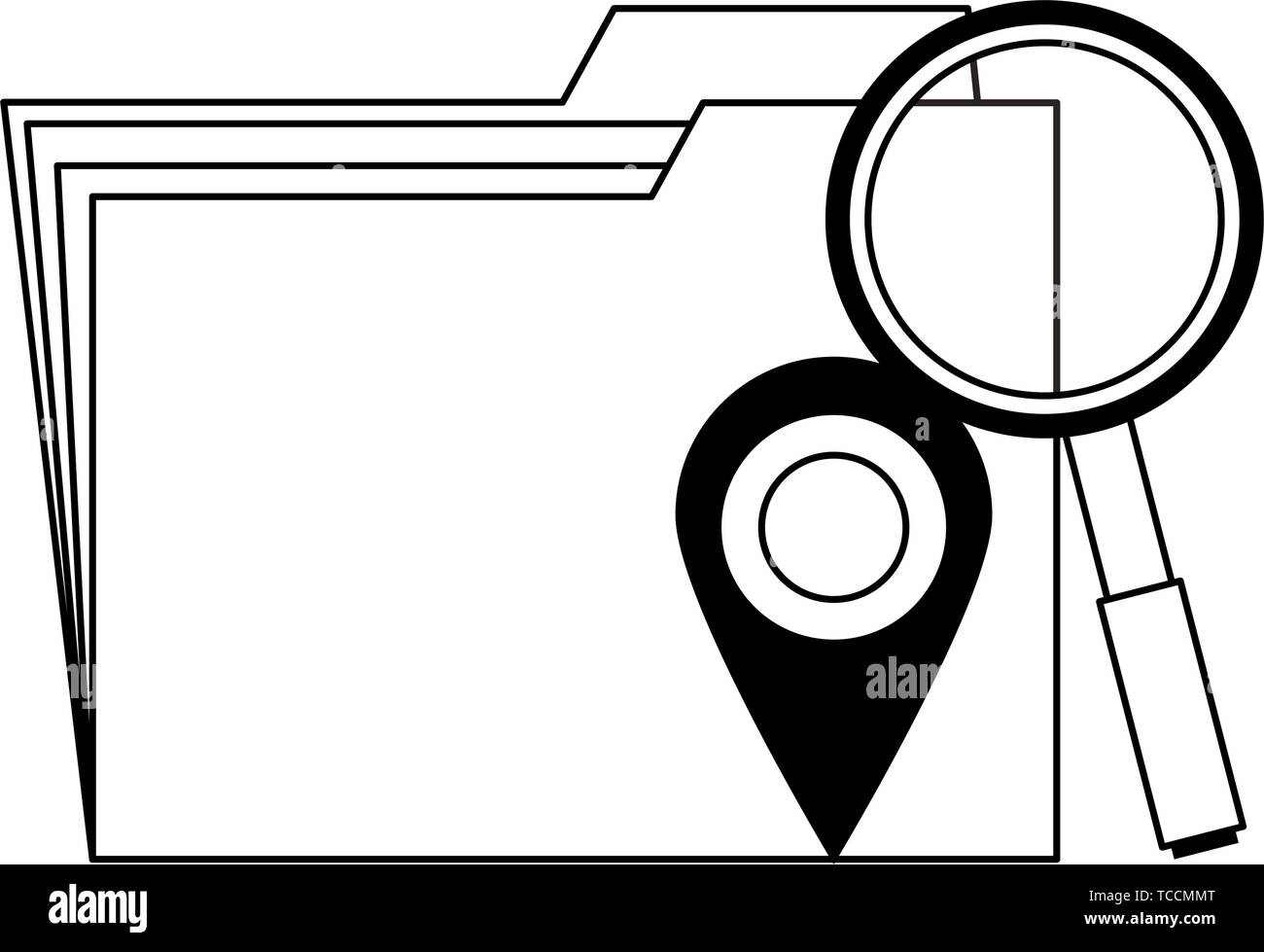 Cartella di office e business technology simboli in bianco e nero Illustrazione Vettoriale