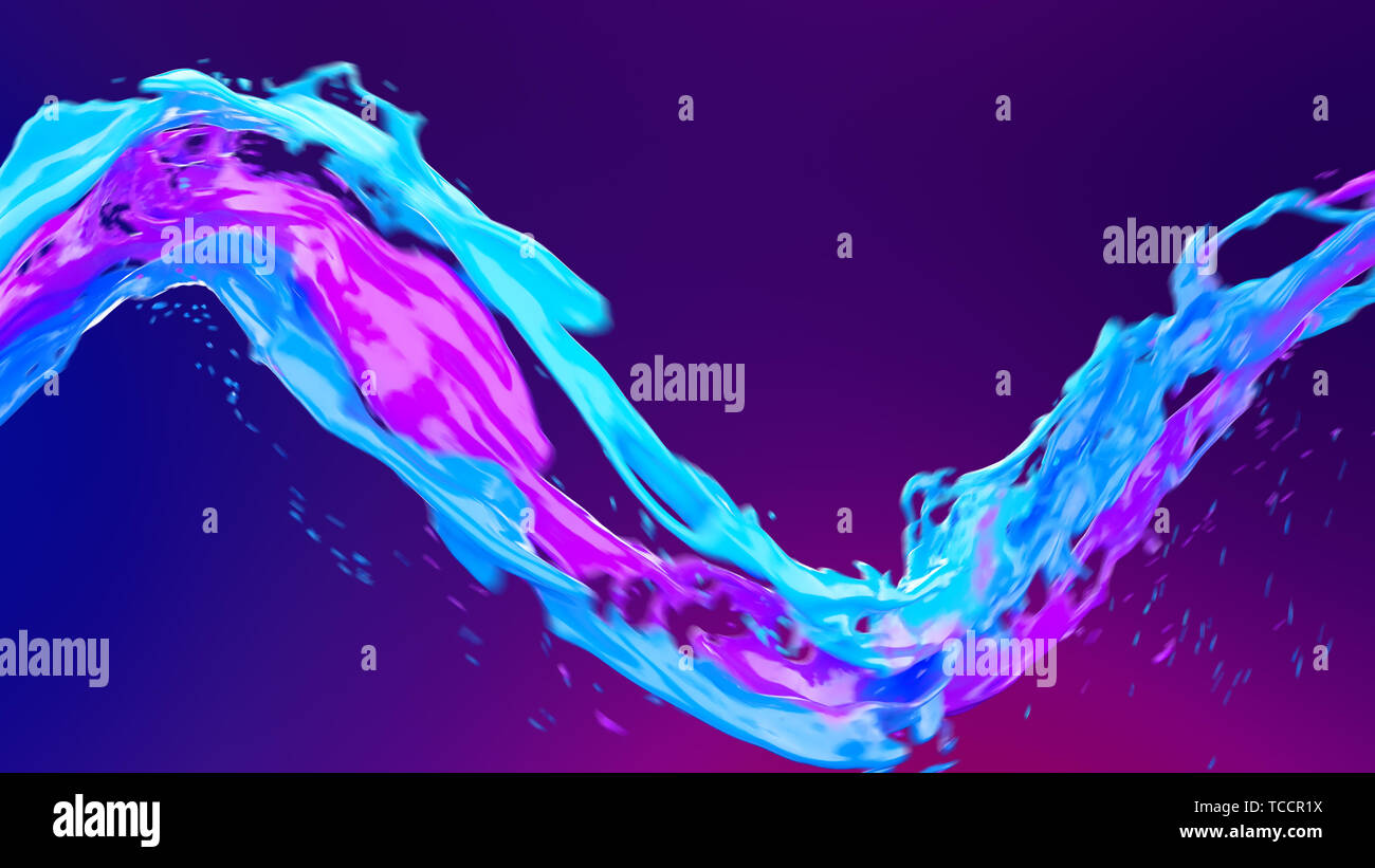 Abstract luminoso liquido colorato flusso a vortice con spruzzi 3D illustrazione Foto Stock