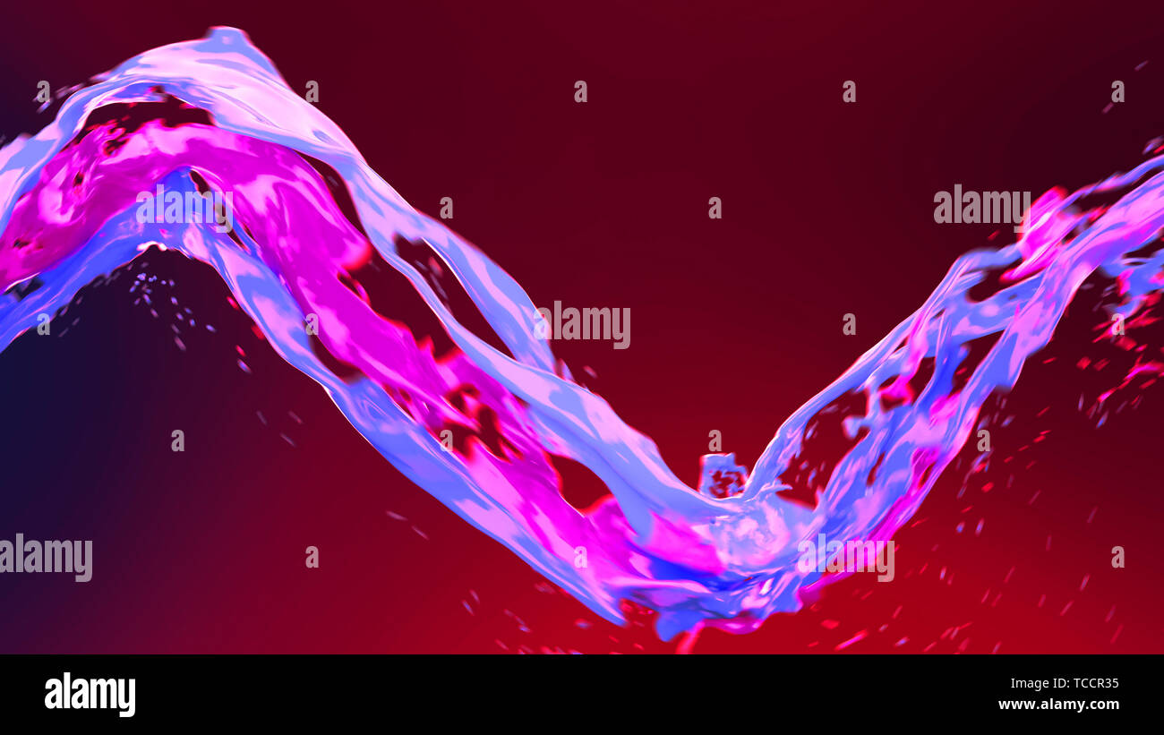 Abstract luminoso liquido colorato flusso a vortice con spruzzi 3D illustrazione Foto Stock