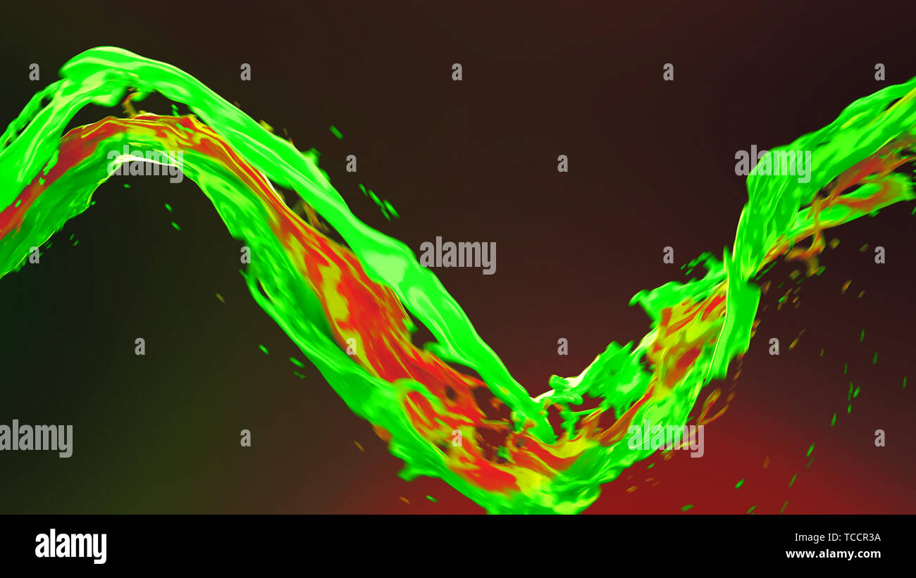 Abstract luminoso liquido colorato flusso a vortice con spruzzi 3D illustrazione Foto Stock