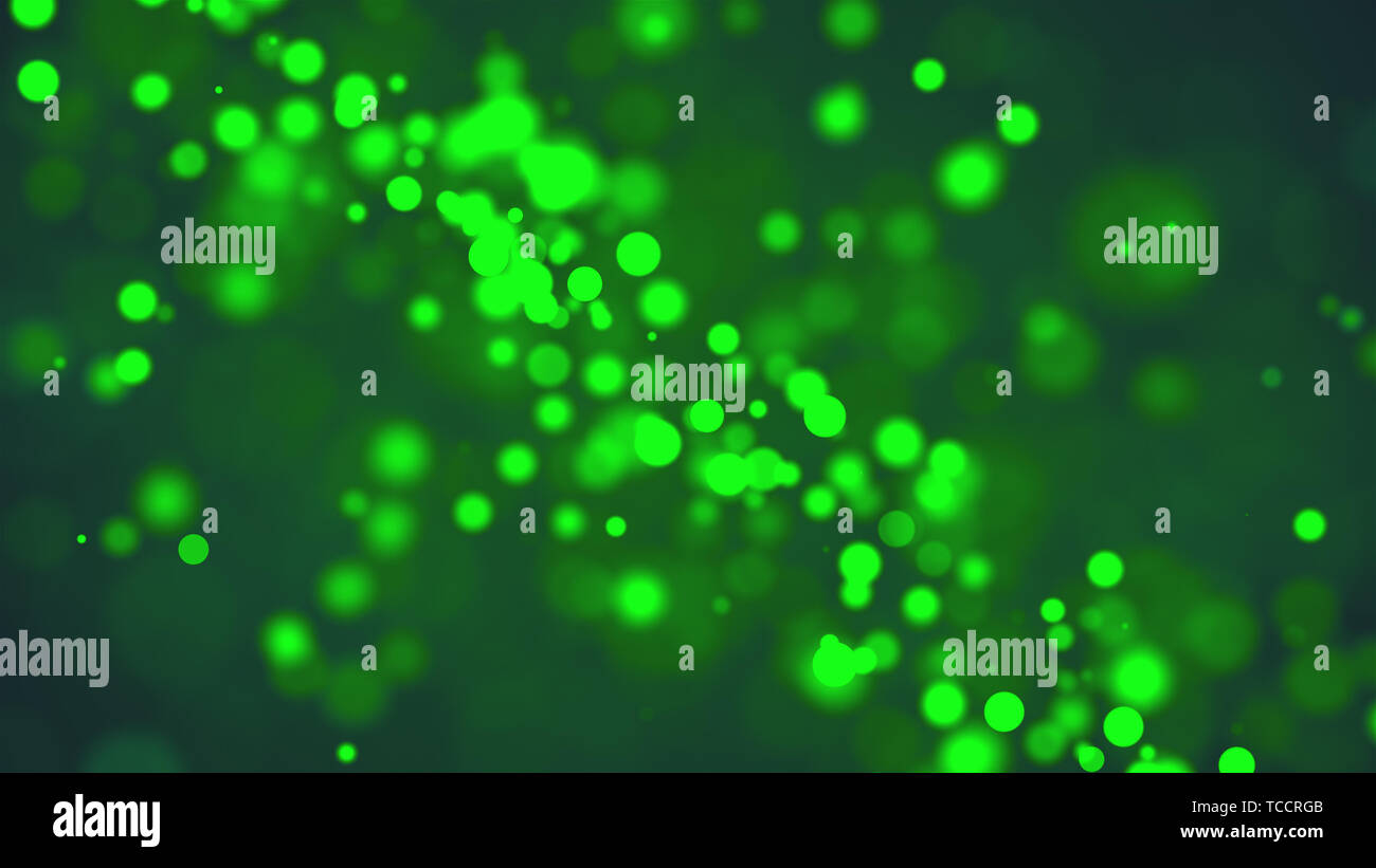 Luminosa incandescente verde bokeh, profondità di campo, moderno computer sfondo generato, 3D render Foto Stock