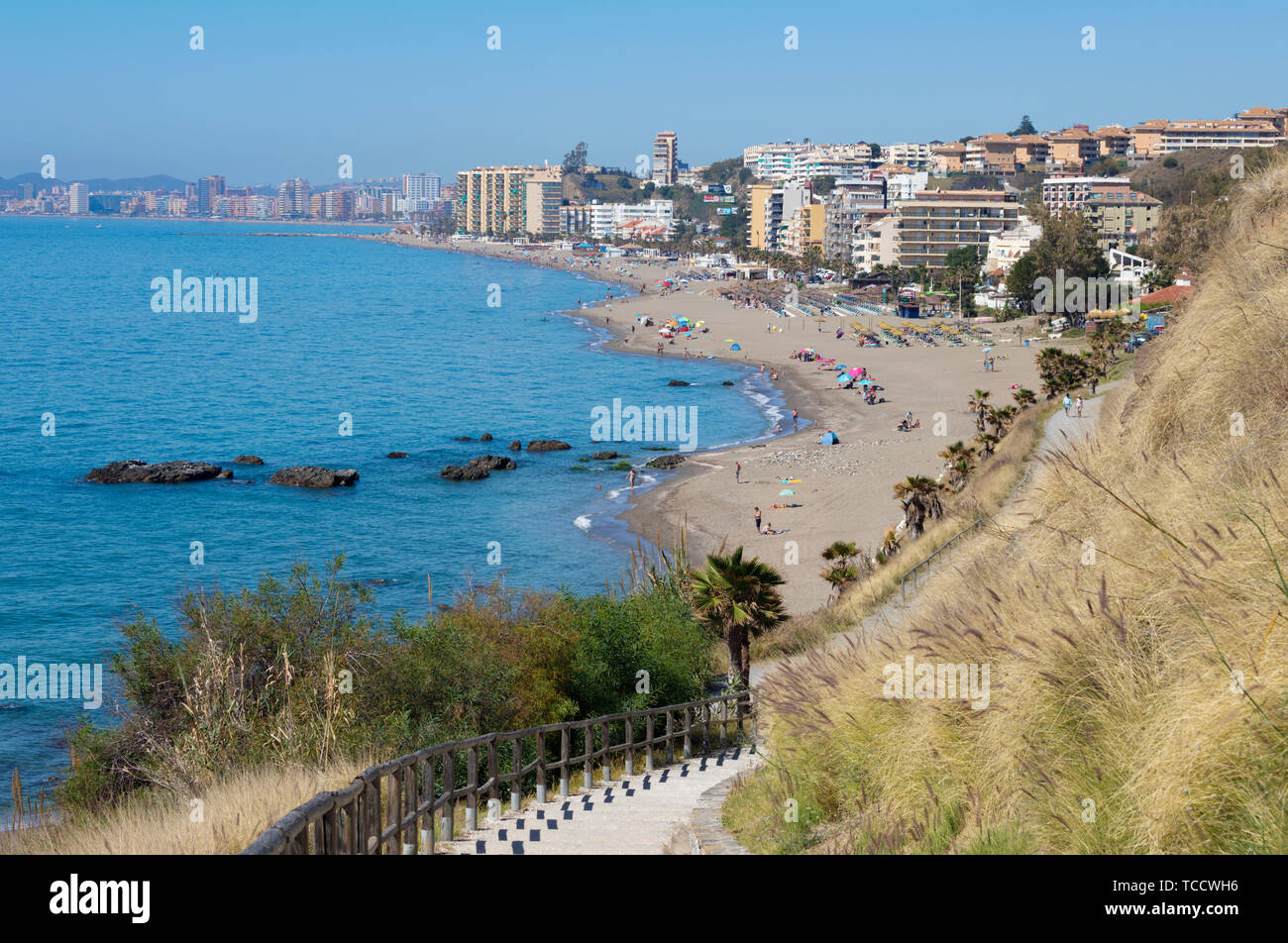 Le fasi che conducono alla spiaggia Carvajal, Carvajal, Costa del Sol, provincia di Malaga, Andalusia, Spagna meridionale. Foto Stock