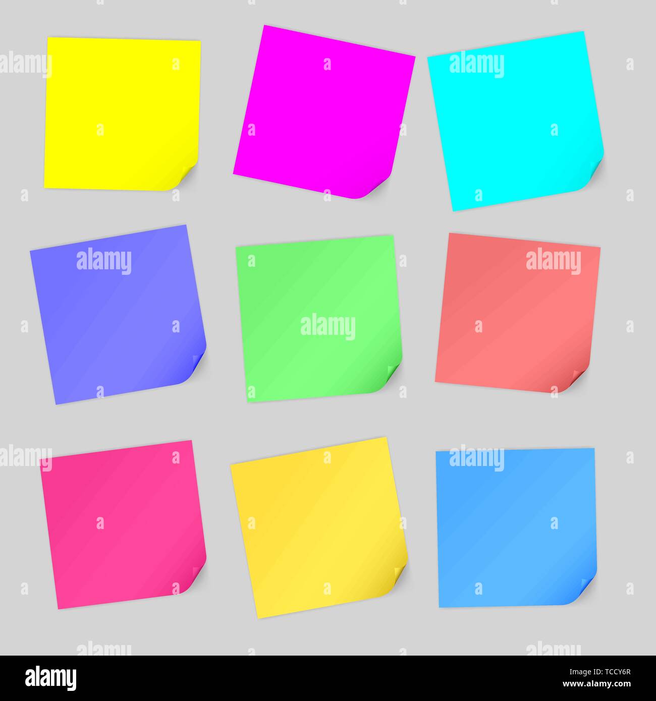 Carta colorata etichette con un bordo curvo su sfondo grigio. Illustrazione Vettoriale