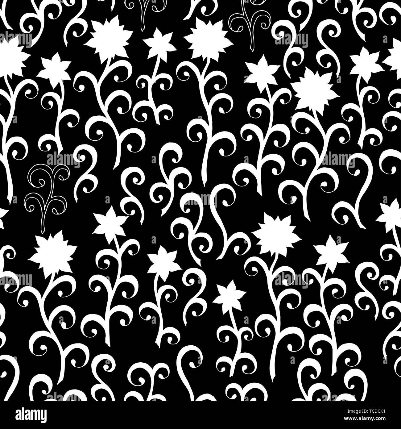 Abstract pattern senza giunture di doodle fiori su sfondo scuro Illustrazione Vettoriale