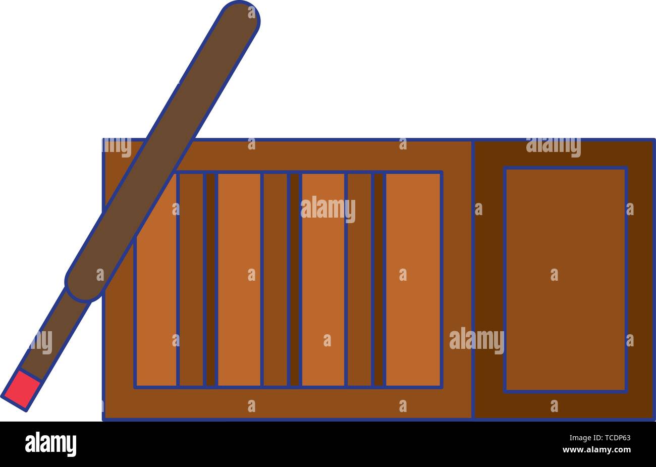 Videogioco retrò scatola di legno e bat pixel cartoon linee blu Illustrazione Vettoriale