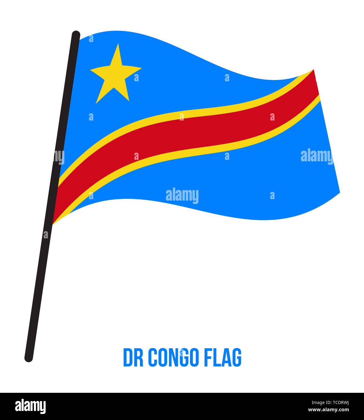 Repubblica democratica del Congo bandiera sventola illustrazione vettoriale su sfondo bianco. Repubblica democratica del Congo bandiera nazionale. Foto Stock