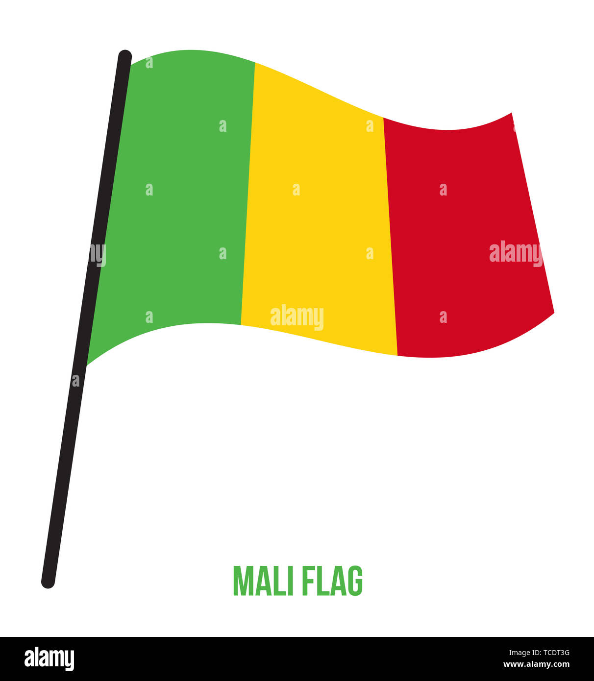 Mali bandiera sventola illustrazione vettoriale su sfondo bianco. Mali bandiera nazionale. Foto Stock