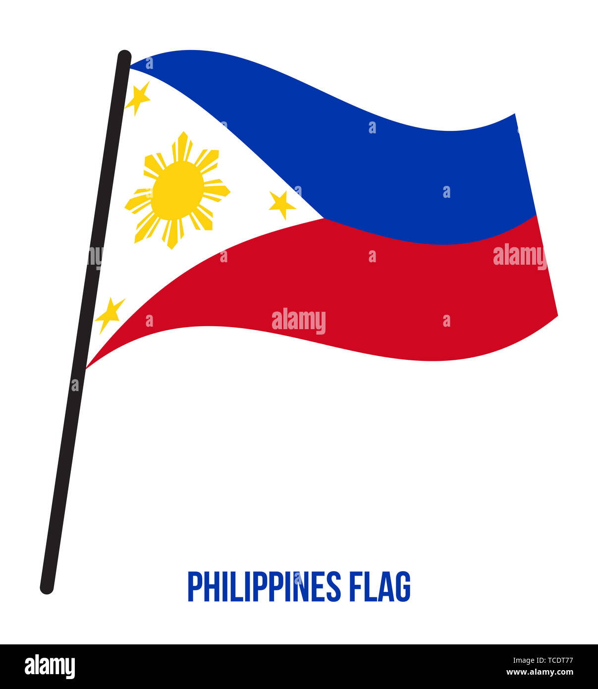 Bandiera delle Filippine sventolando illustrazione vettoriale su sfondo bianco. Filippine bandiera nazionale. Foto Stock