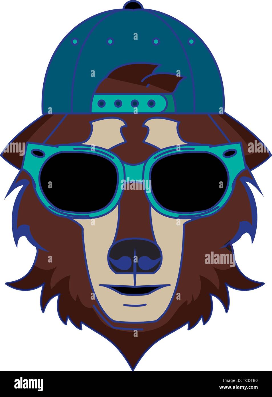 Cool animale con accessori di moda testa linee blu Illustrazione Vettoriale