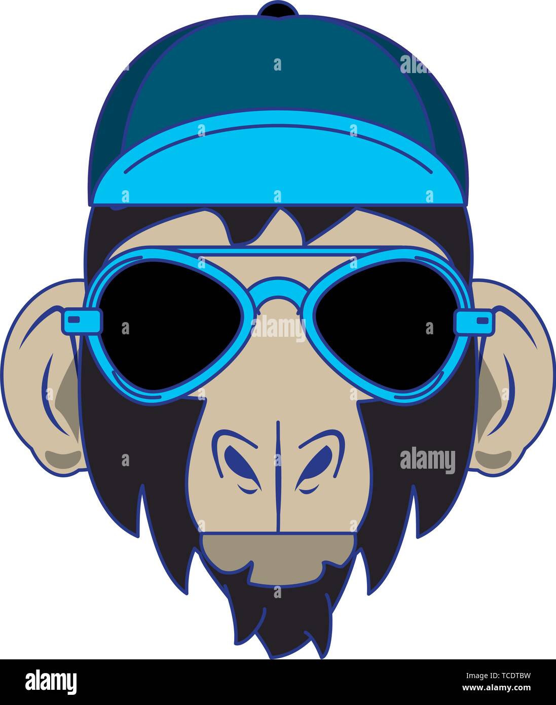 Cool animale con accessori di moda testa linee blu Illustrazione Vettoriale