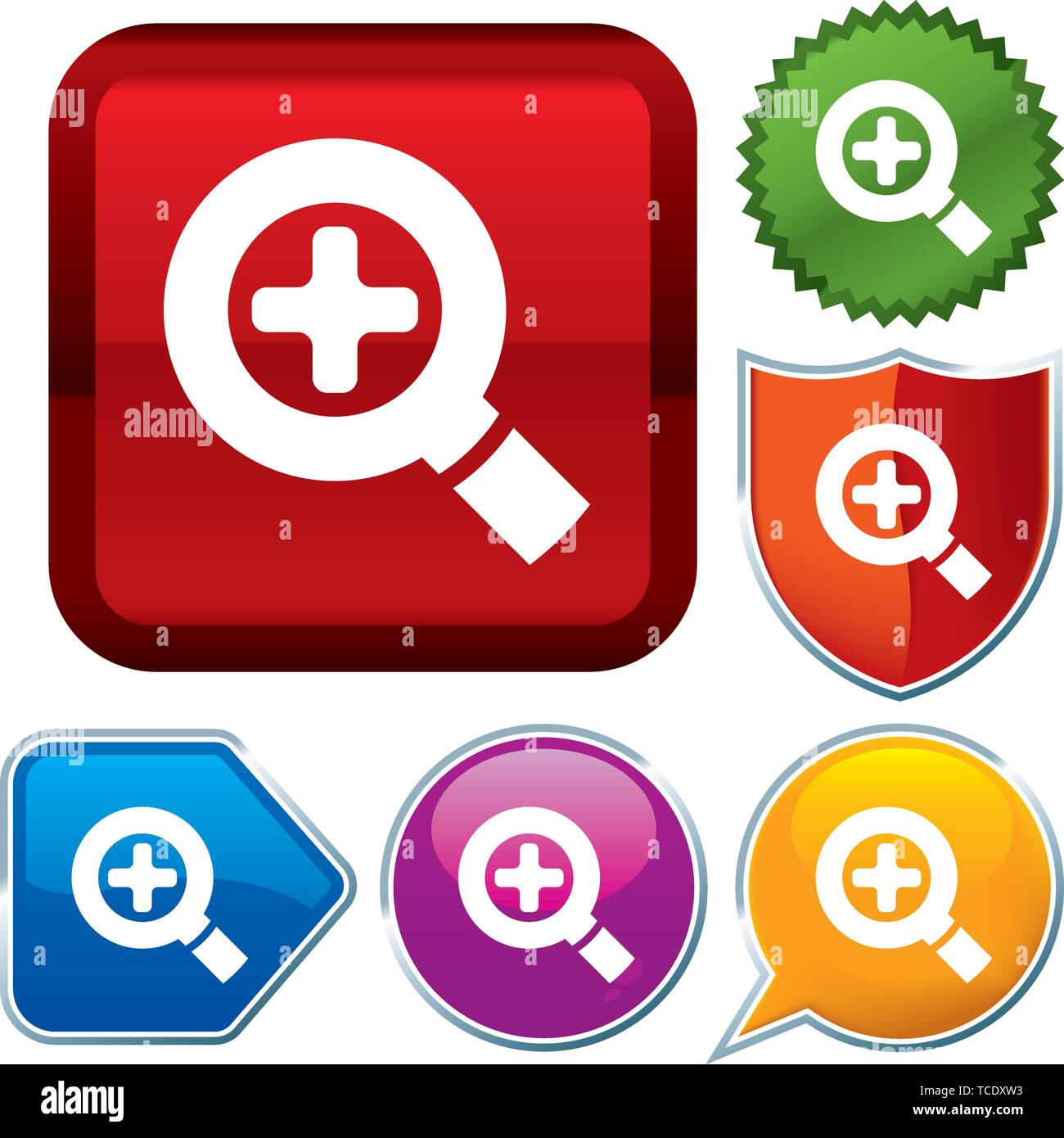 Illustrazione Vettoriale. Imposta icona lucido serie sui pulsanti. Ingrandire. Illustrazione Vettoriale