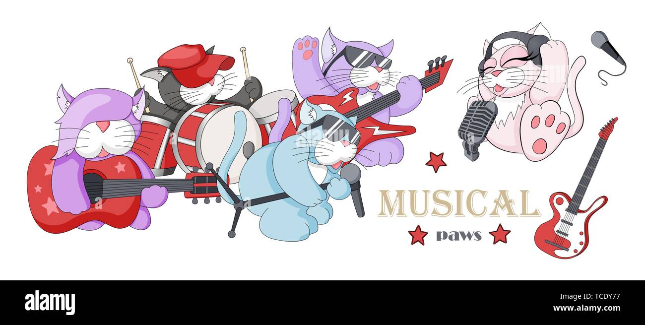 Illustrazione Vettoriale di divertenti piccoli personaggi suonare strumenti musicali Illustrazione Vettoriale