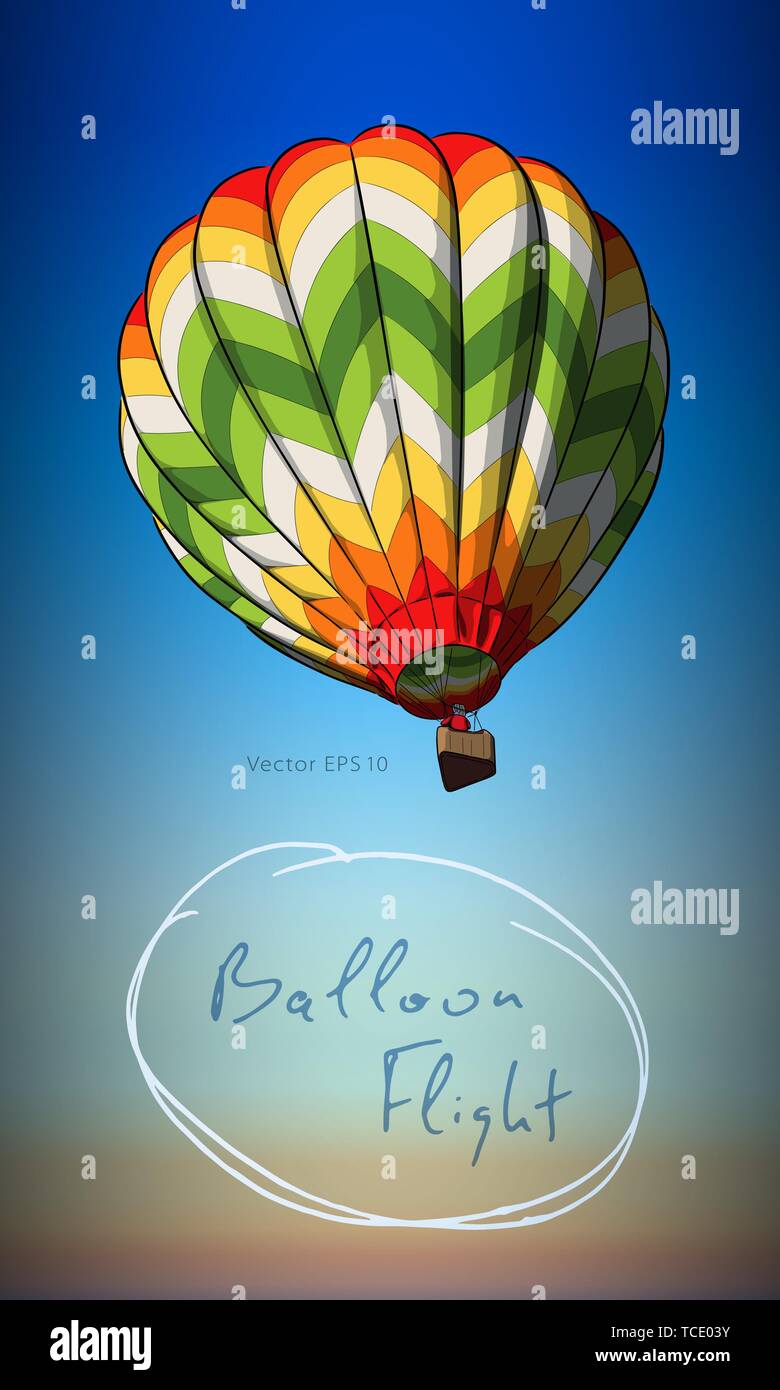 Palloncino ad aria calda di vari colori isolati sul cielo Illustrazione Vettoriale