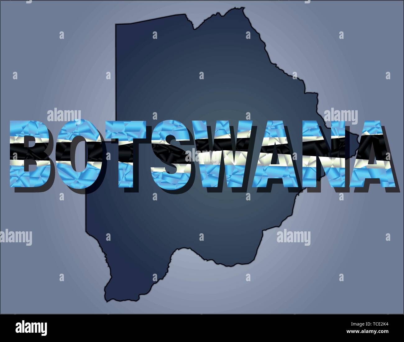I contorni del territorio del Botswana e Botswana parola nei colori della bandiera nazionale, nero, bianco e blu. Africa il continente Illustrazione Vettoriale