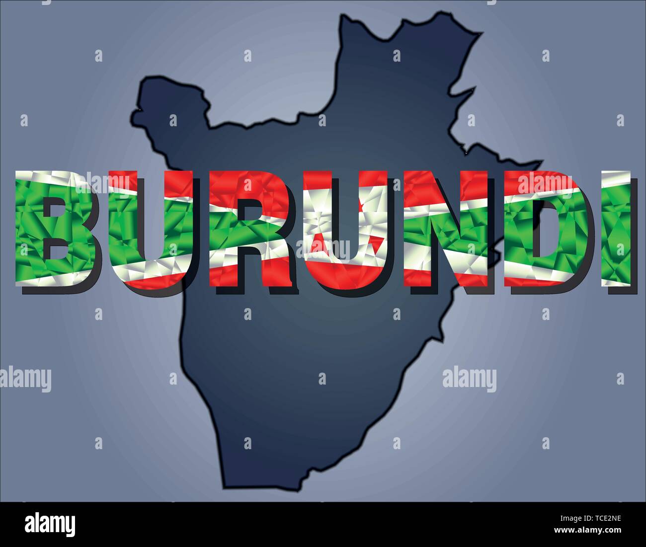 I contorni del territorio del Burundi e del Burundi parola nei colori della bandiera nazionale, verde, bianco e rosso. Africa il continente Illustrazione Vettoriale