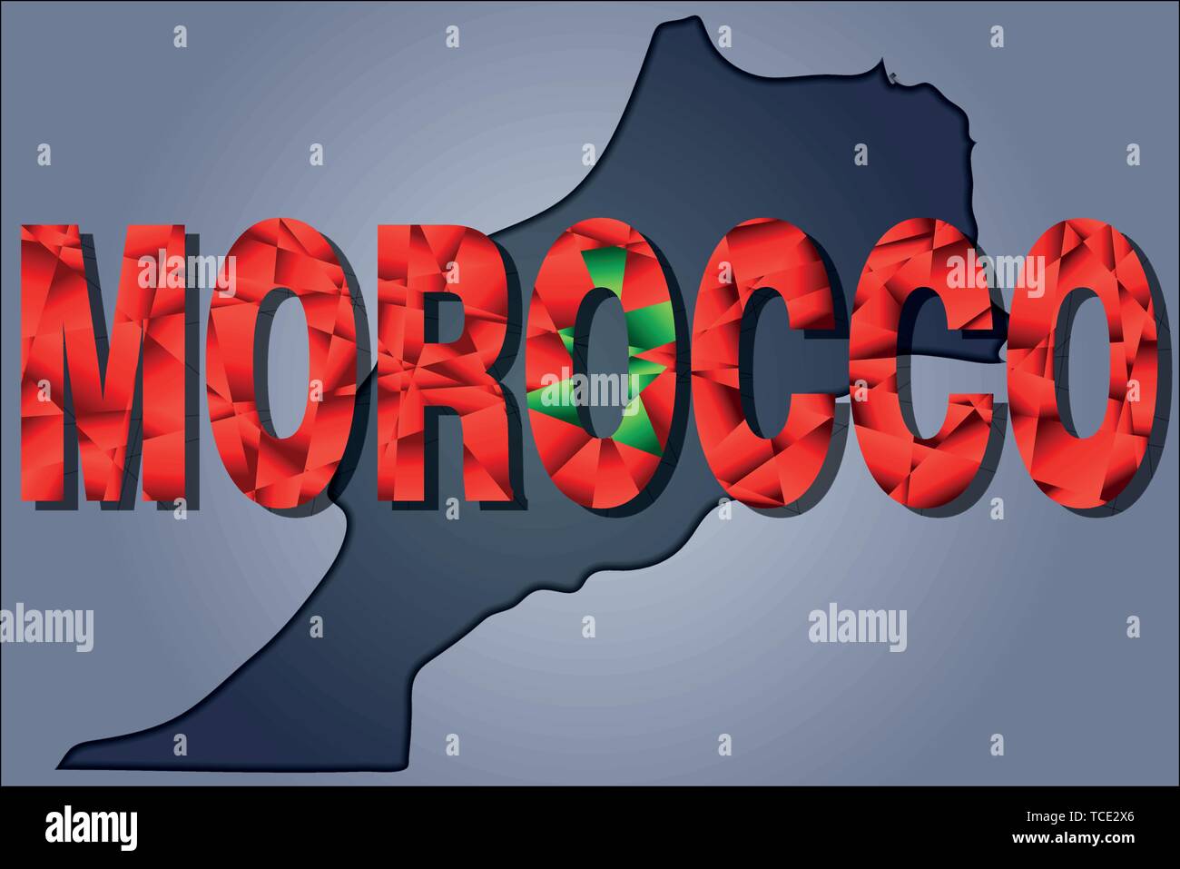I contorni del territorio del Marocco e il Marocco parola nei colori della bandiera nazionale, verde e rosso. Africa il continente Illustrazione Vettoriale