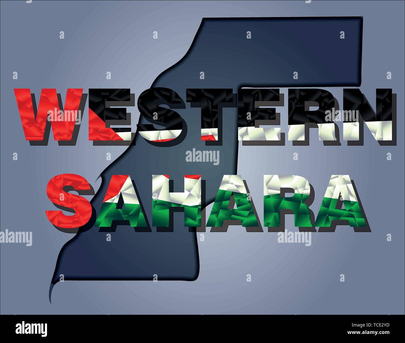 I contorni del territorio del Sahara occidentale e nel Sahara Occidentale parola nei colori della bandiera nazionale, rosso, bianco, nero e verde. Africa il continente Illustrazione Vettoriale