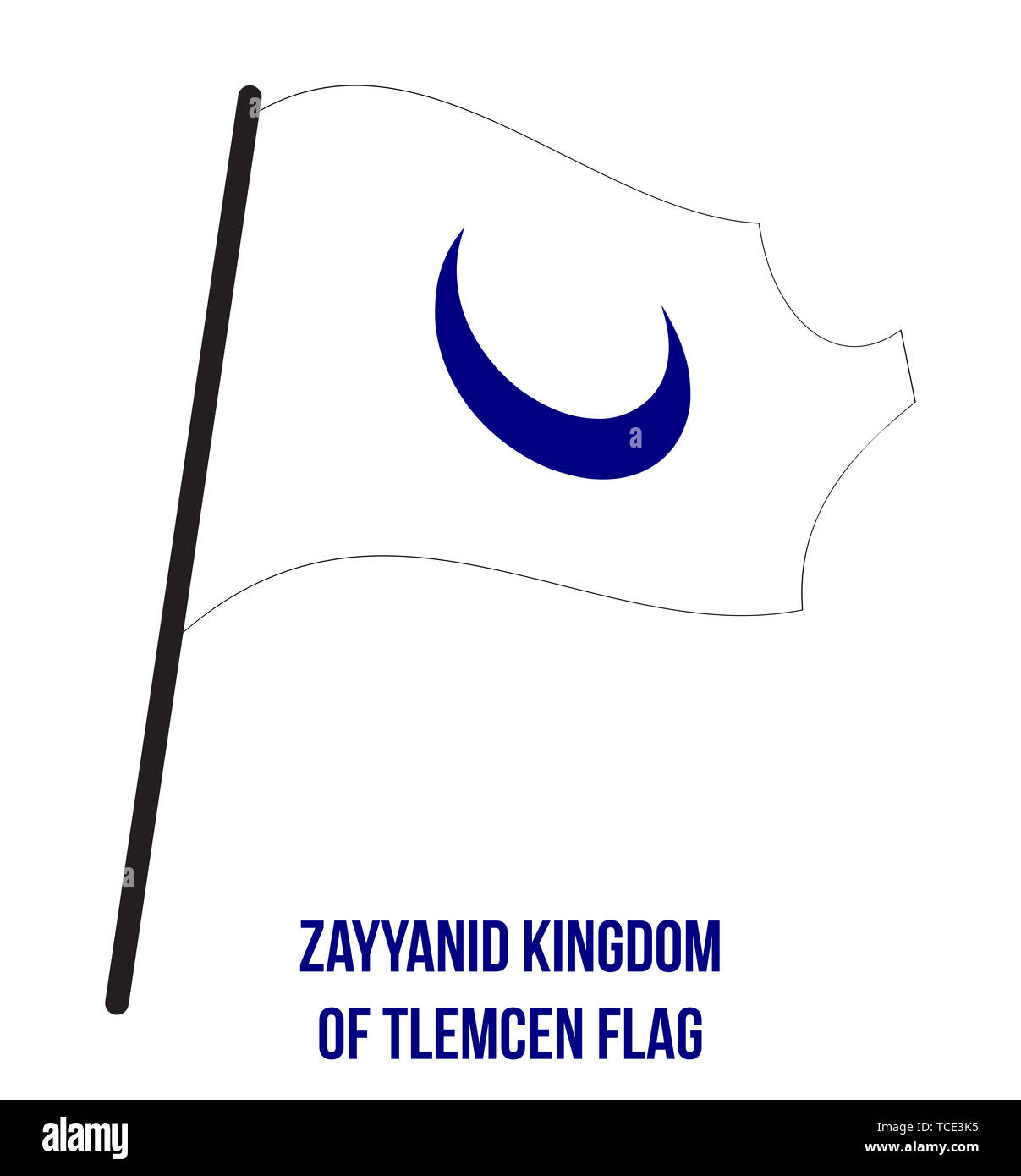 Zayyanid Regno di Tlemcen (1338-1488) bandiera sventola illustrazione vettoriale su sfondo bianco. Il Regno di Tlemcen o Zayyanid Regno di Tlemcen Foto Stock