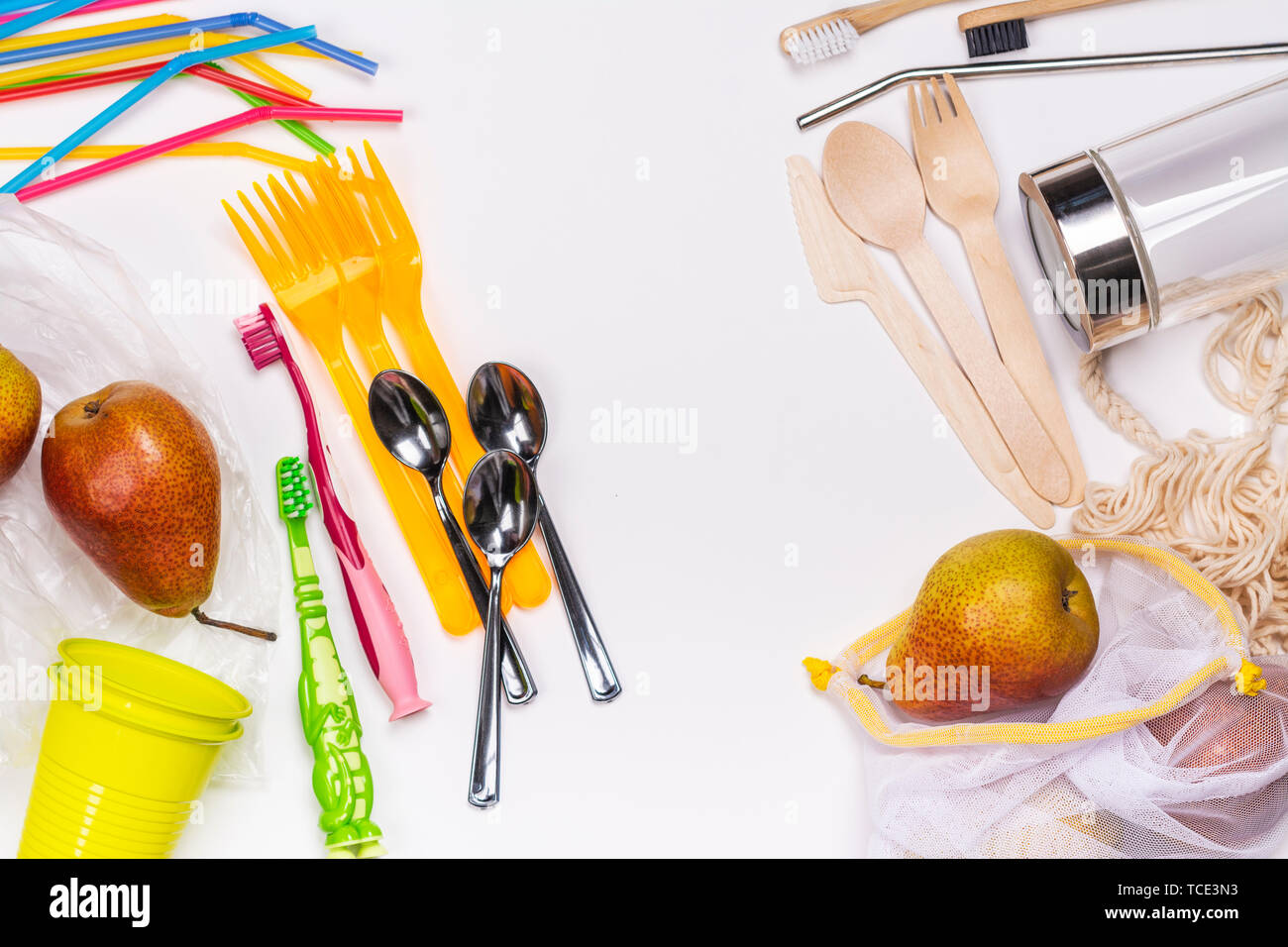 Utilizzare meno il concetto di plastica Foto Stock