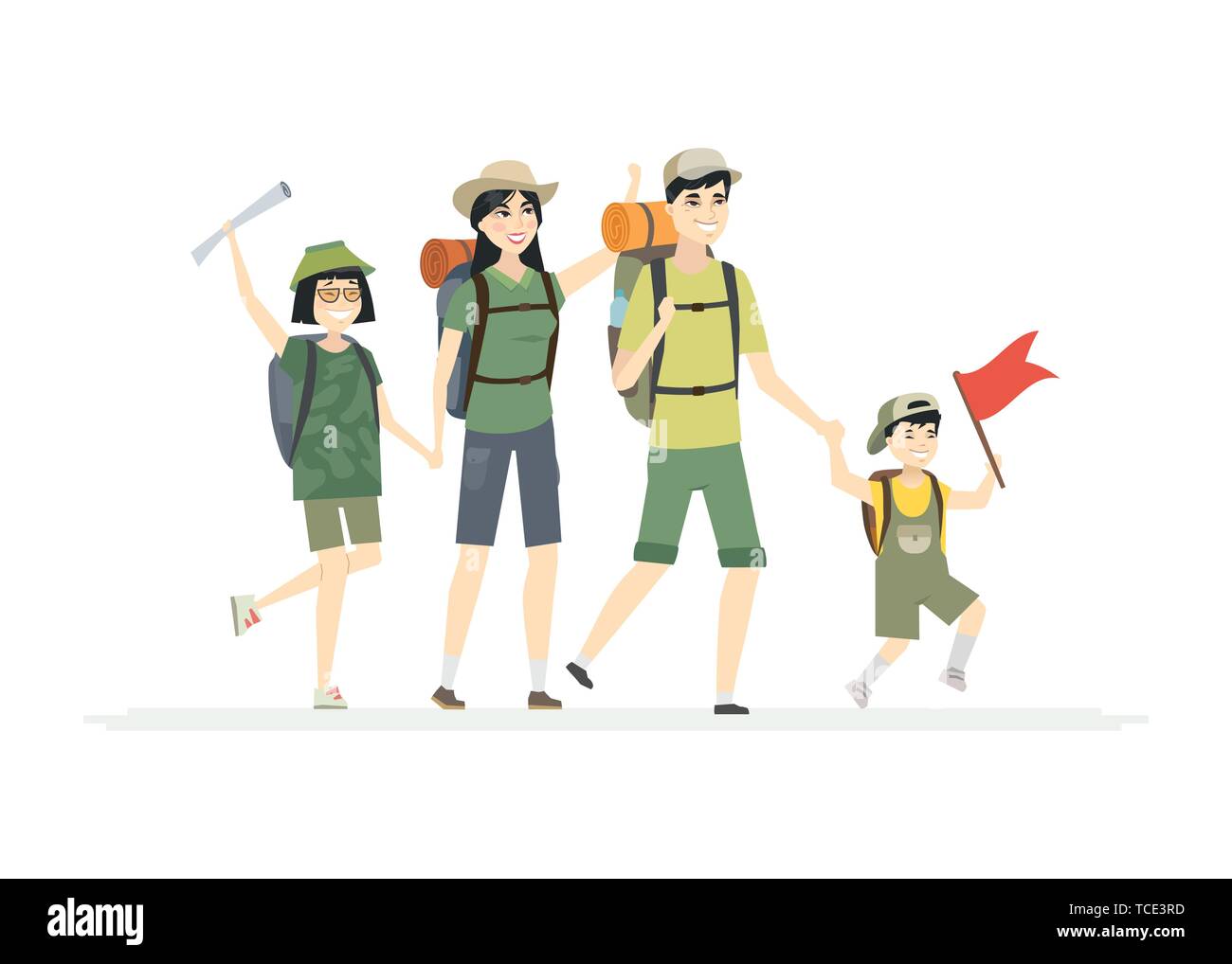 Famiglia va escursionismo - cartoon persone caratteri illustrazione isolato Illustrazione Vettoriale