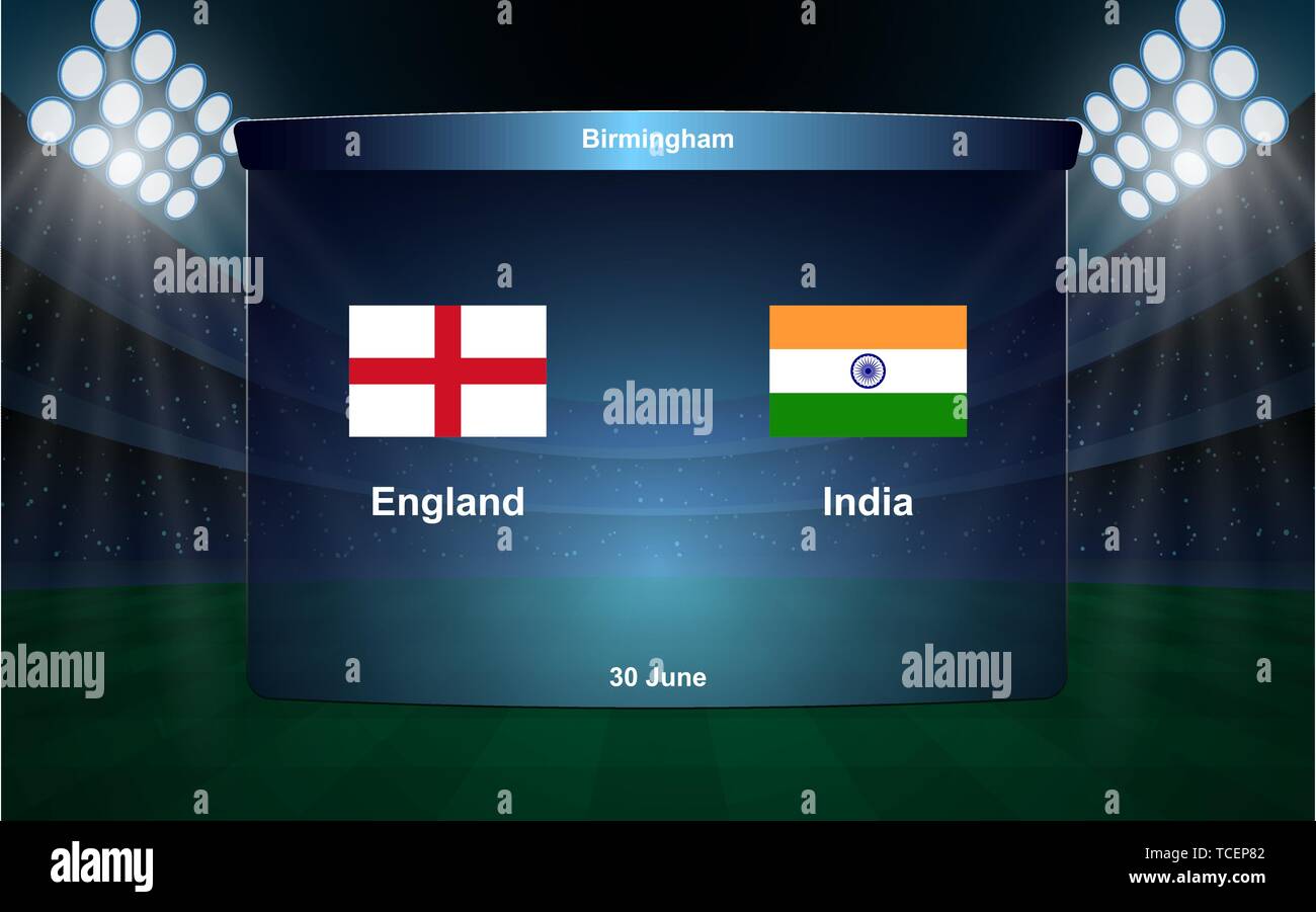 Inghilterra vs India cricket scoreboard broadcast modello grafico Illustrazione Vettoriale